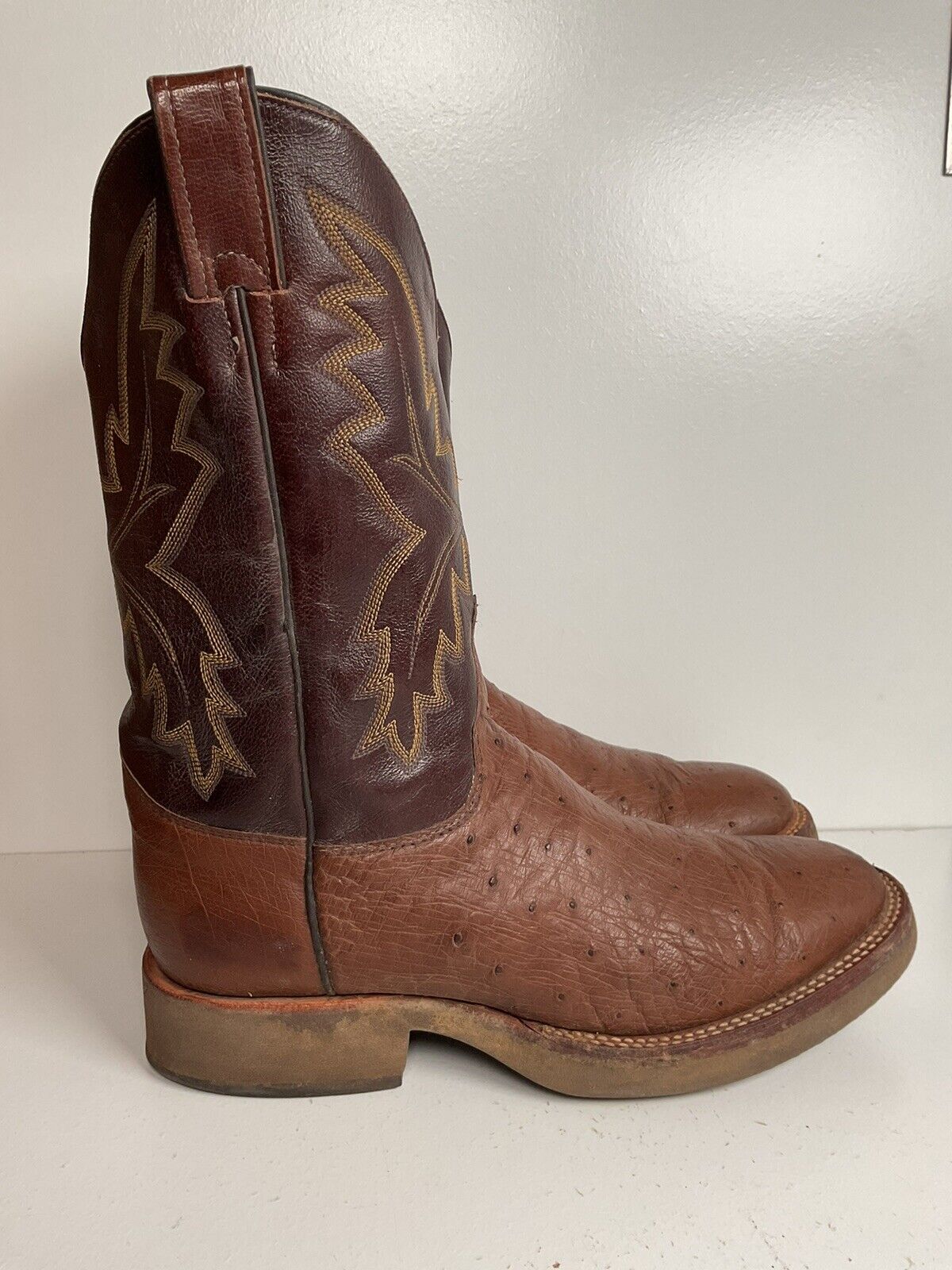 Justin Exotic Smooth Ostrich Tekno Crepe Western Work Boots 8.5 EE Style 5131