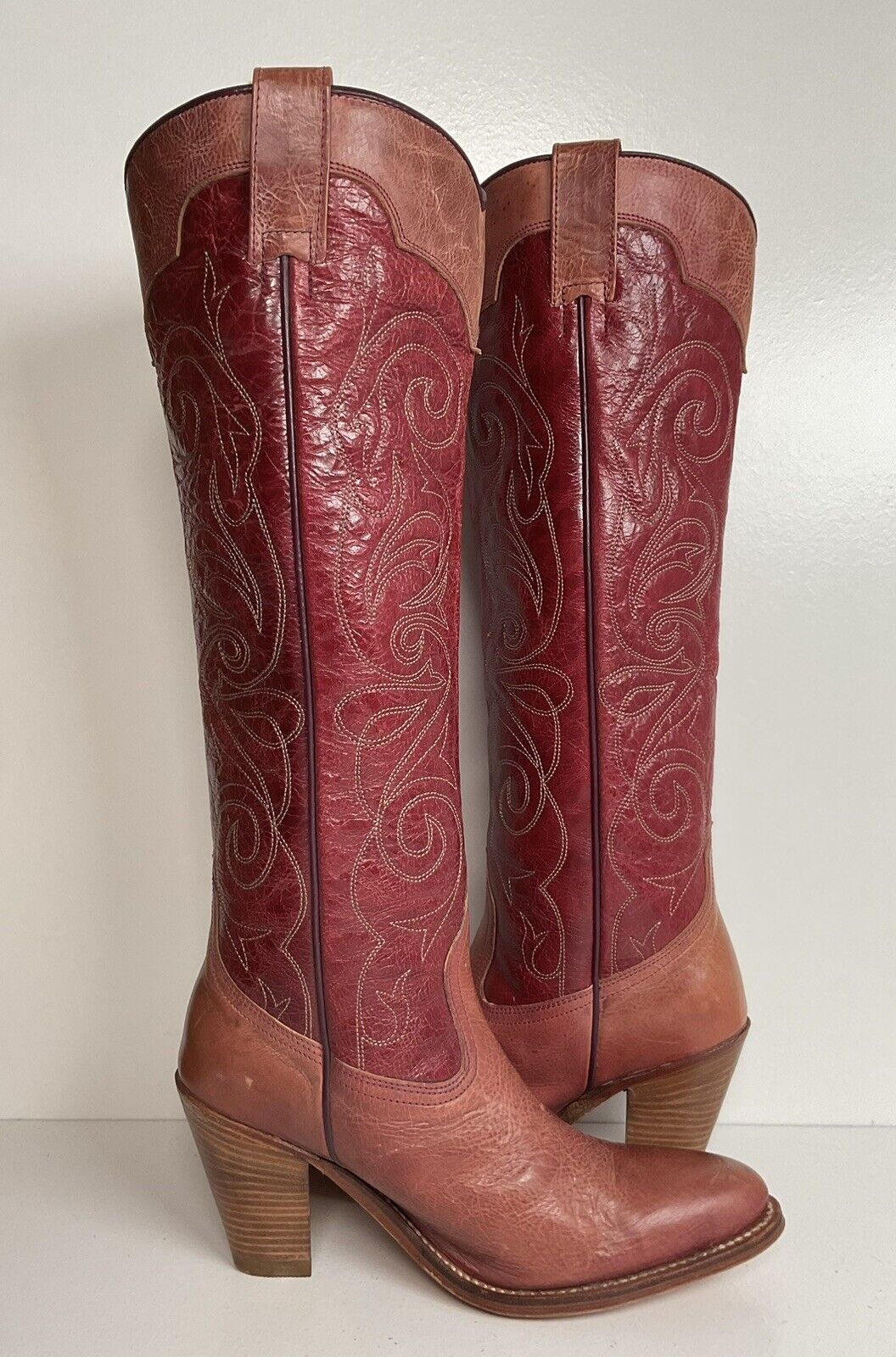 Vintage Frye Dusty Pink Western Boots 6 M Stacked Heel Goodyear Welt Spain