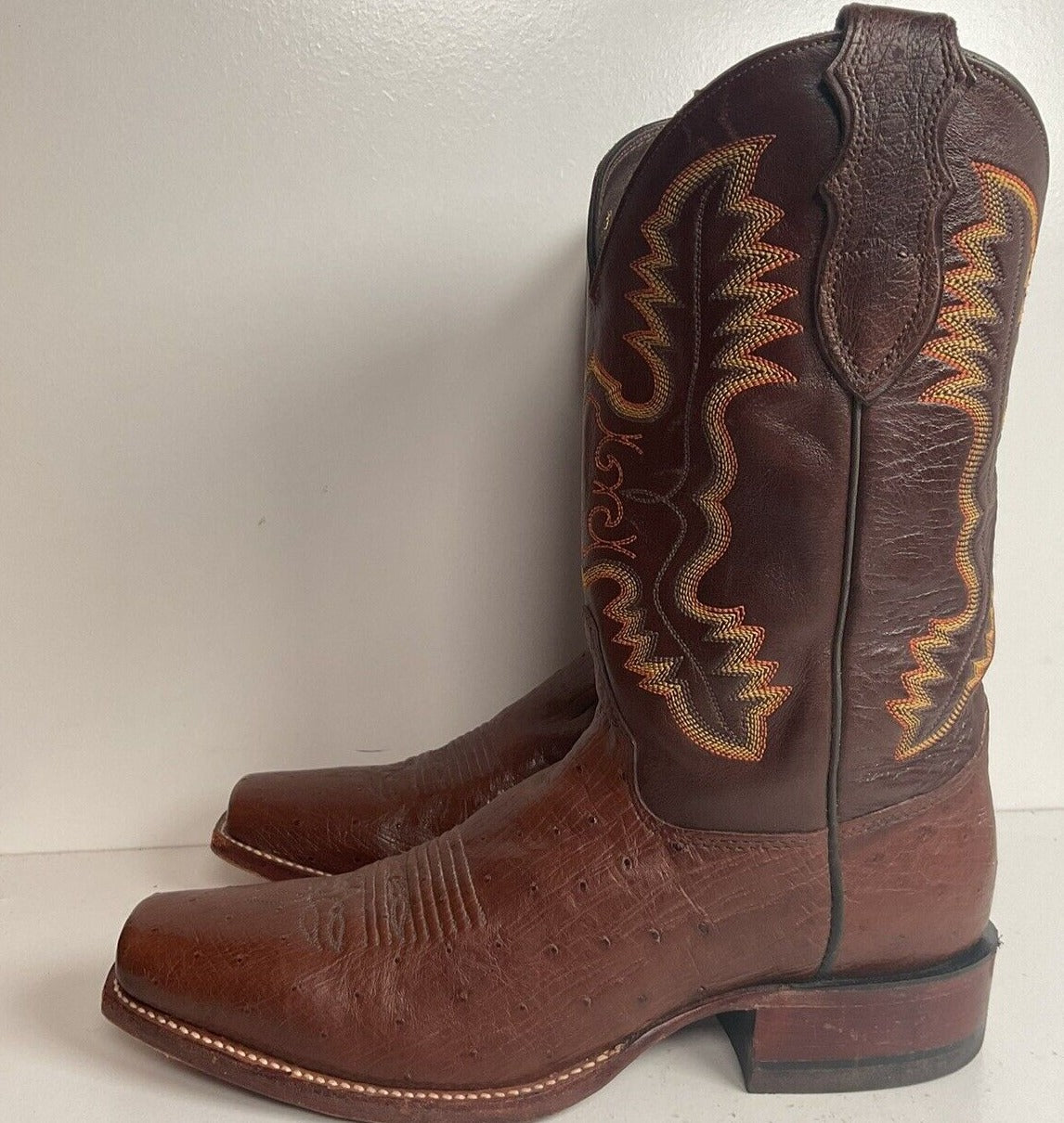 Justin Smooth Pin Quill Ostrich Cowboy Boots 9 D Square Toe