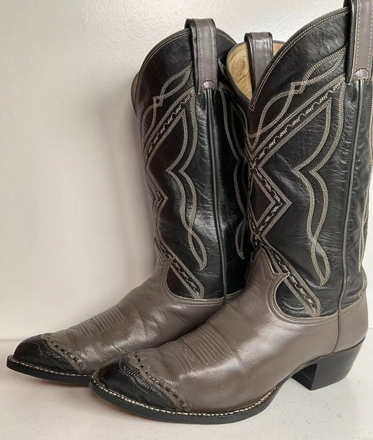 Vintage Tony Lama Grey Lizard Wingtip Cowboy Boots 9 D Gold Label New Half Soles