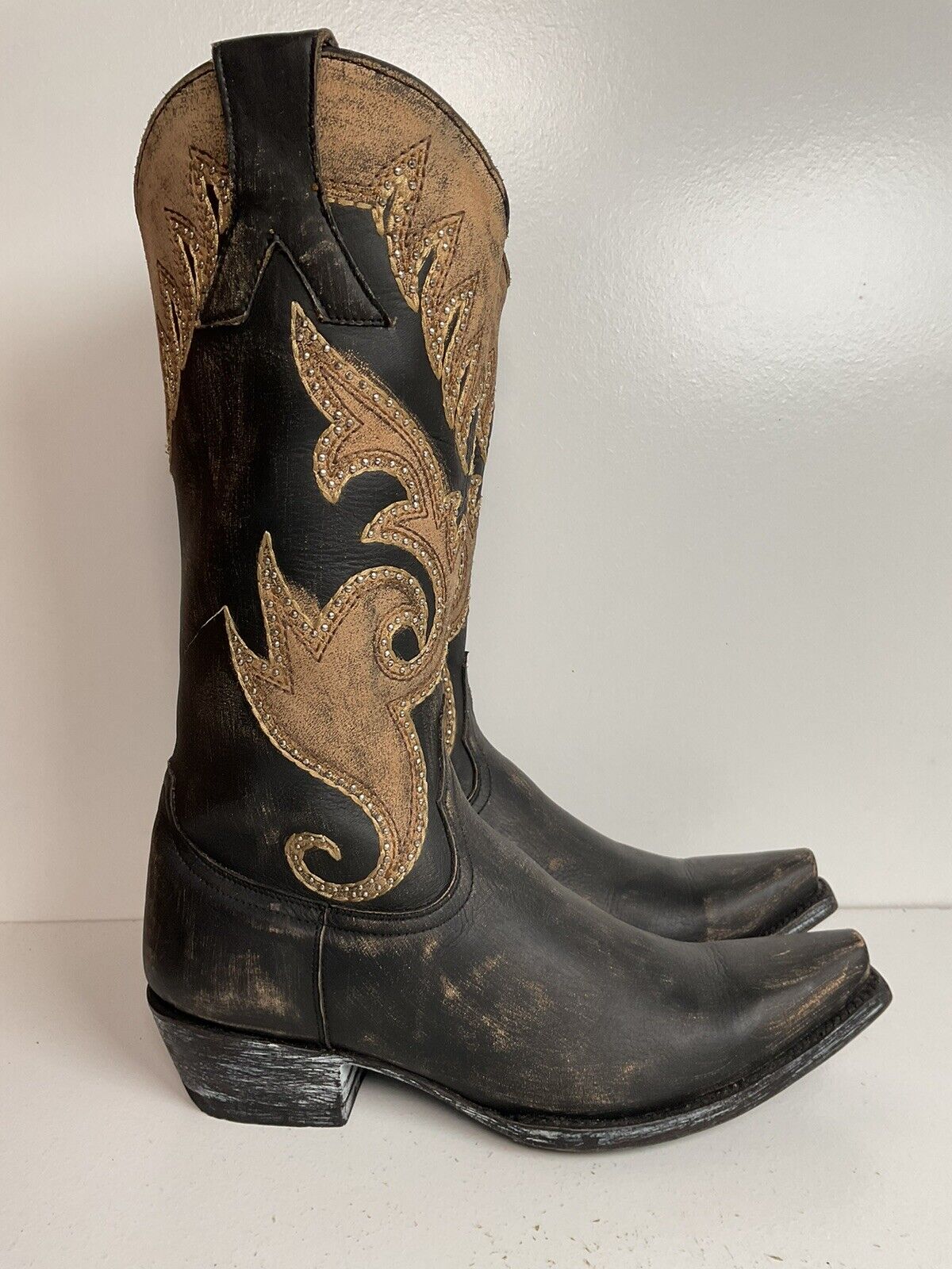 Old Gringo Western Zipper Boots 8 B Cowgirl Tooled Overlay