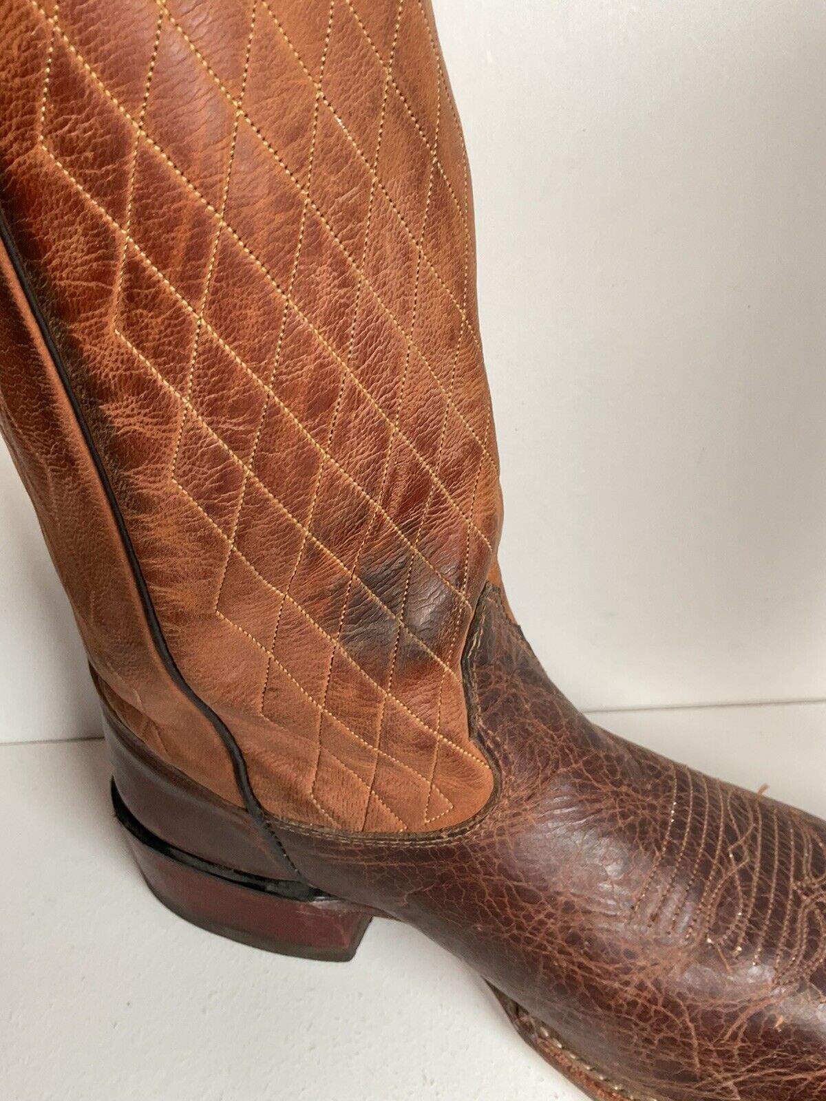 Larry Mahan 14” Square Toe Buckaroo Cowboy Boots 9.5 D Quilted Upper Punchy