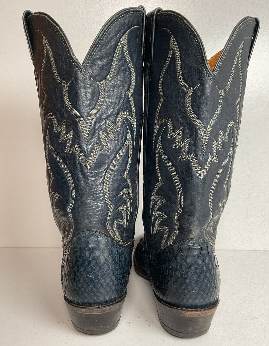 Vintage Nocona Dark Blue Python Cowboy Boots 9 EE Back Cut Snakeskin