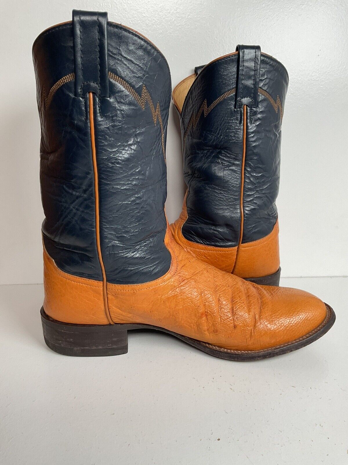 Vintage Tony Lama Exotic Smooth Ostrich Roper Boots 11.5 D Mango Yellow