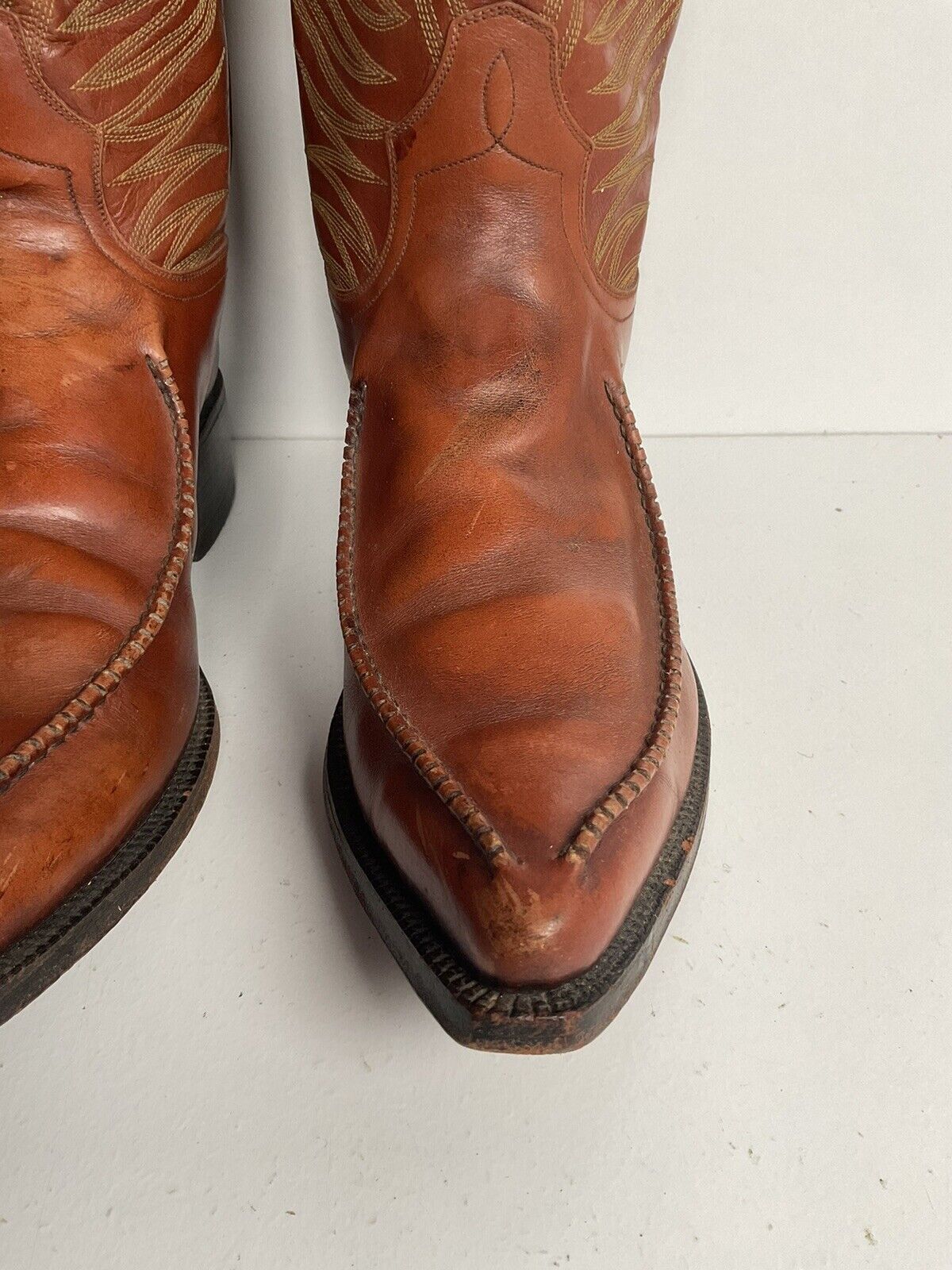 Vintage Dan Post Whip Stitch Cowboy Boots 9 D Made In Spain Stove Pipe