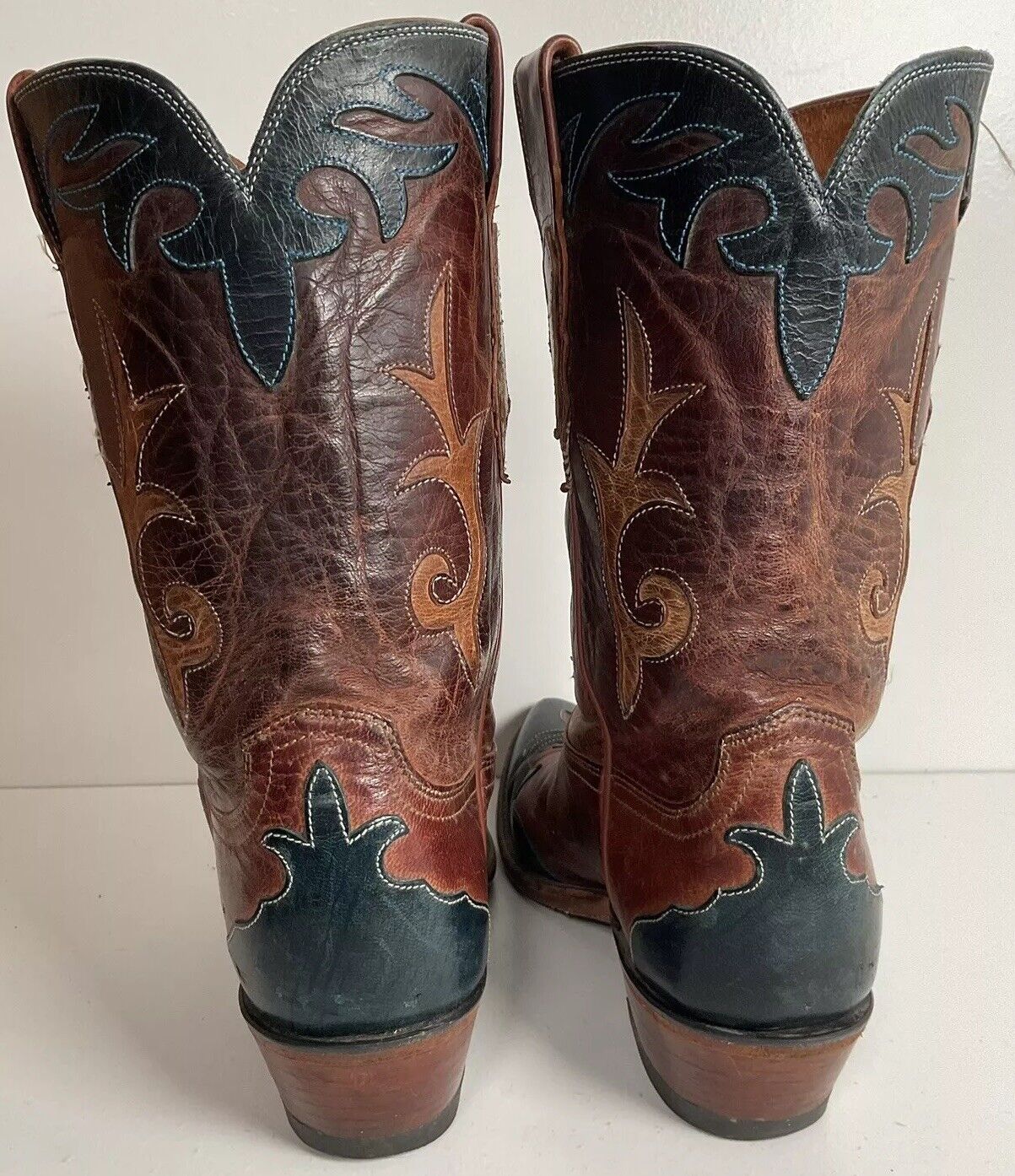 Lucchese 1883 Cowgirl Boots 8 B Dark Blue Wing Tip Overlay