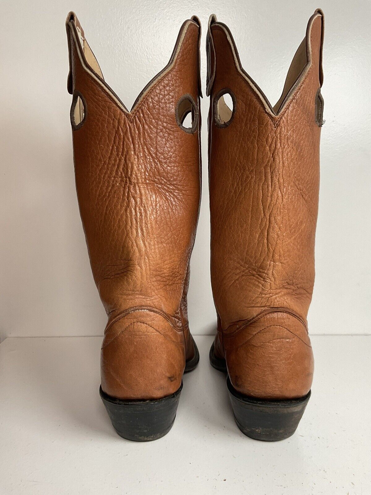 Vintage Olathe Soft Elk Buckaroo Cowboy Boots 7.5 C Brown Leather Punchy USA