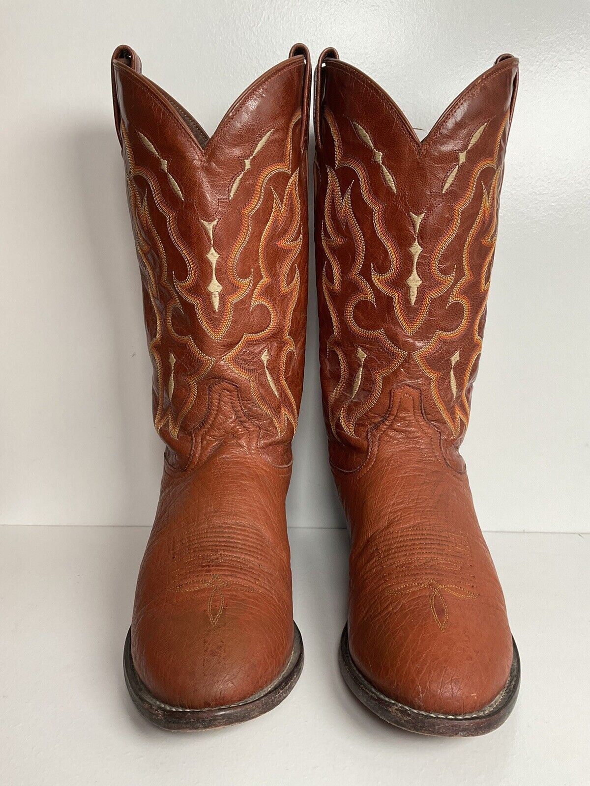 Vintage Tony Lama Exotic Smooth Ostrich Cowboy Boots 8.5 EE Old White Label