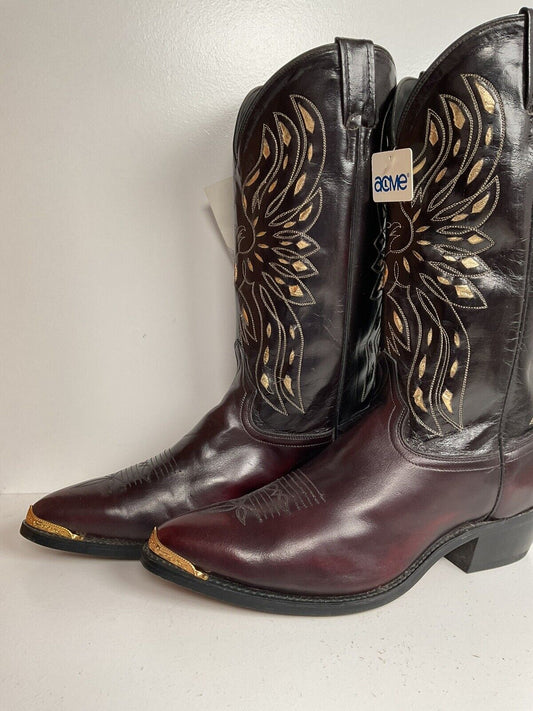 Vintage ACME Glitter Thunderbird Cowboy Boots 12 EW New Old Stock Tooled Inlay