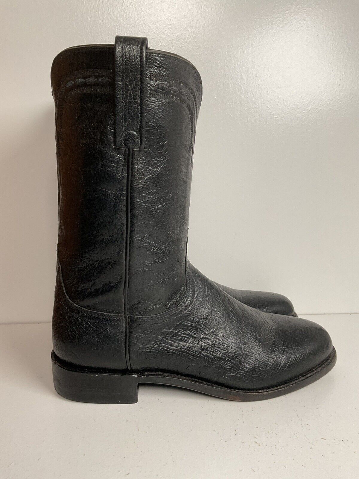 Lucchese 2000 Exotic Smooth Ostrich Roper Boots 9.5 D Classic Black