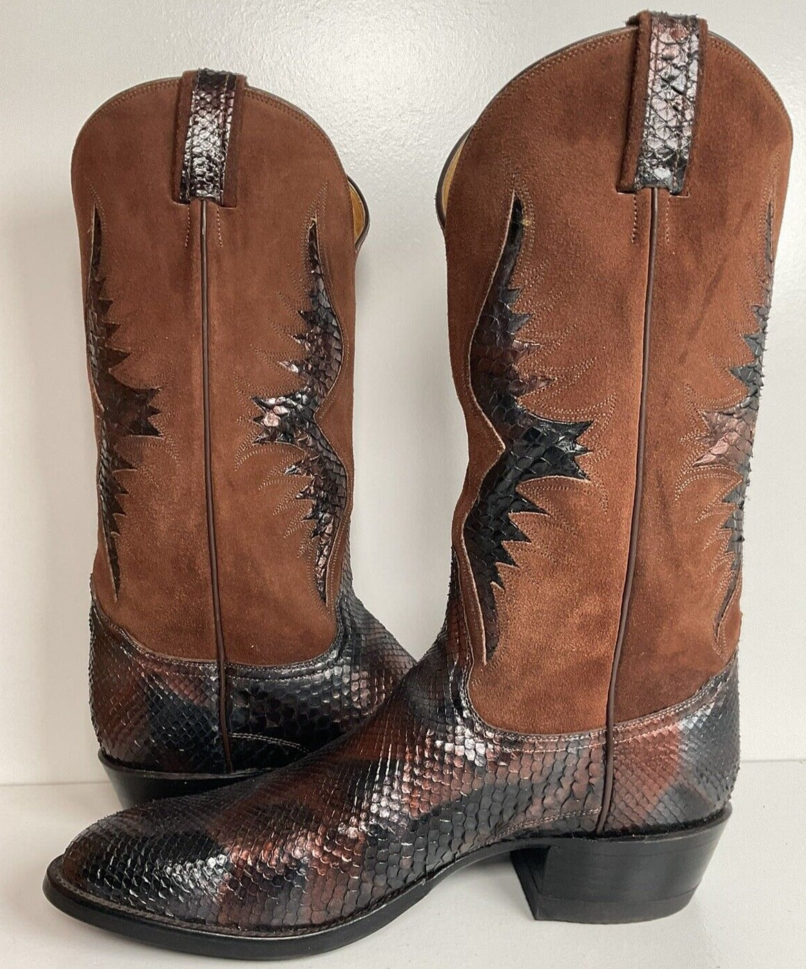 Vintage Tony Lama Exotic Anaconda Snakeskin Cowboy Boots 10.5 B Gold Label