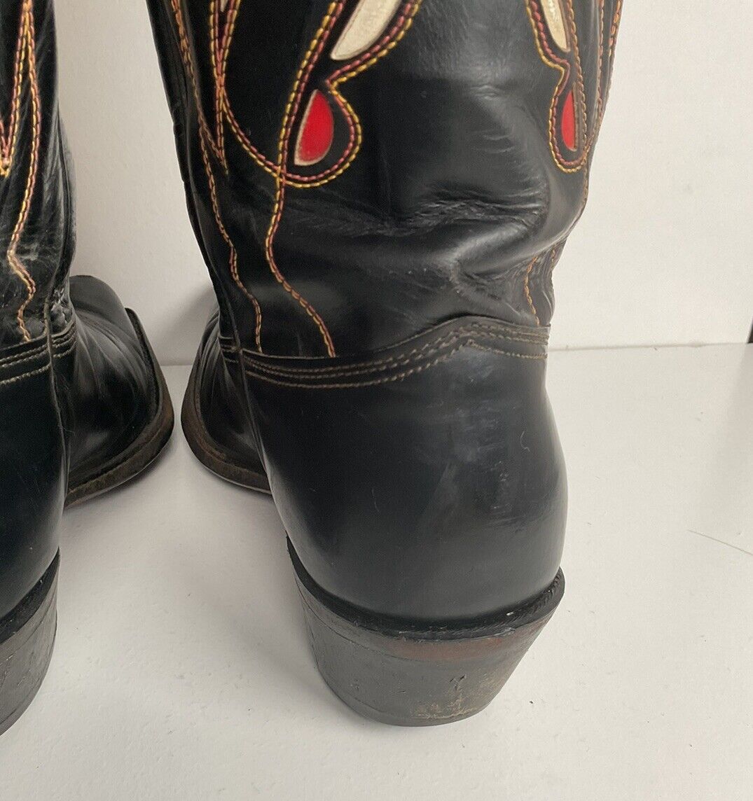 Vintage Tooled Inlay Cowboy Boots 9 D 1950s Pee Wee USA Made