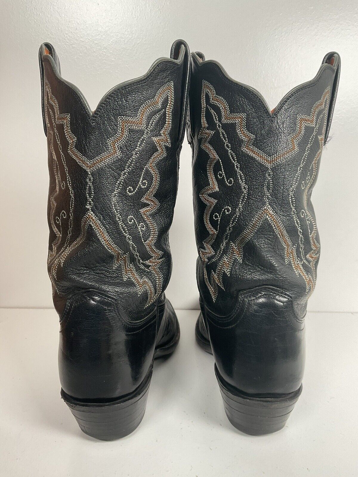 Lucchese 1883 Black Leather Cowgirl Boots 10 B Tooled Lizard Inlay