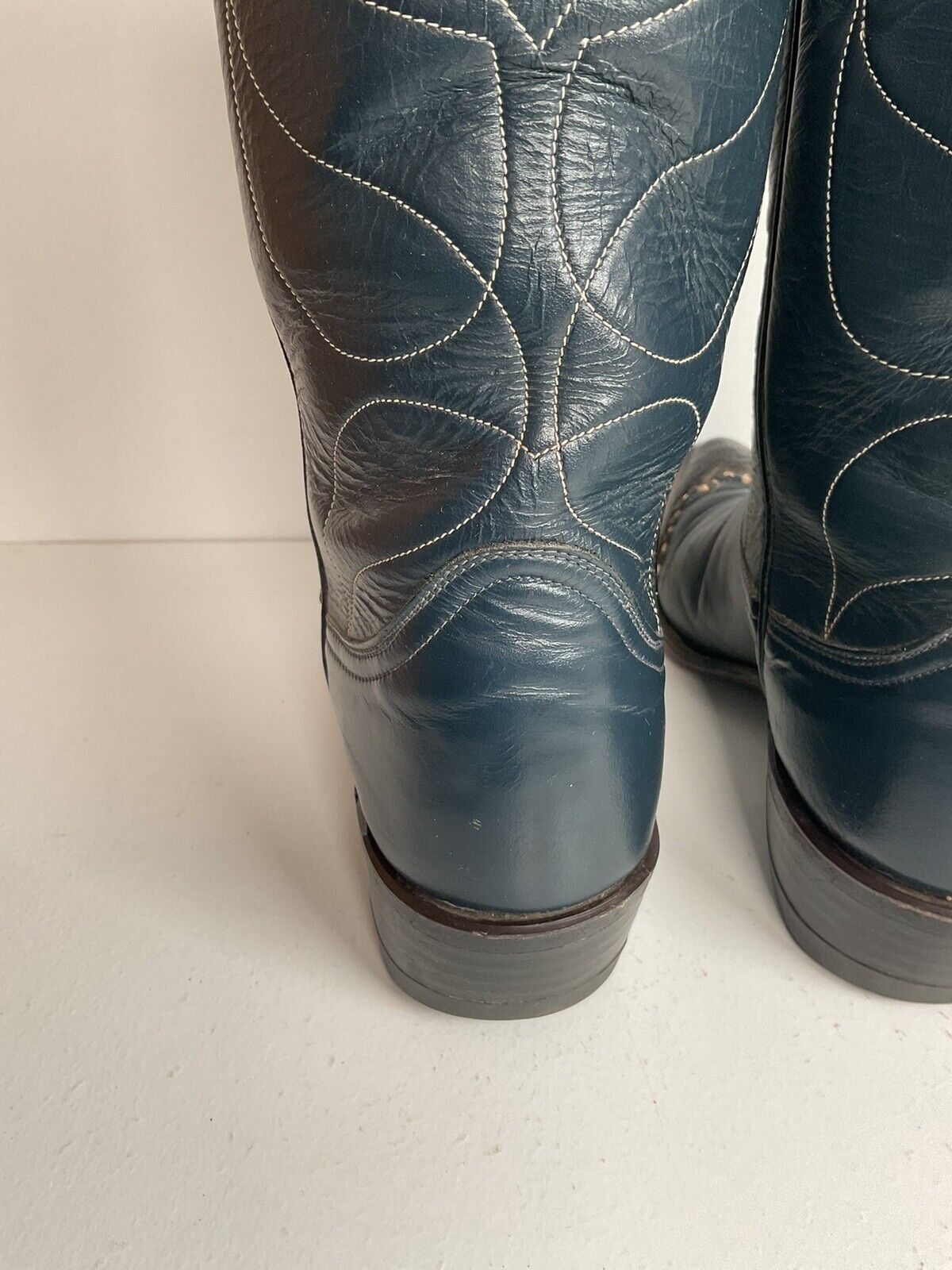 Vintage Tony Lama Navy Blue Cowgirl Boots 6 A Lizard Wingtip