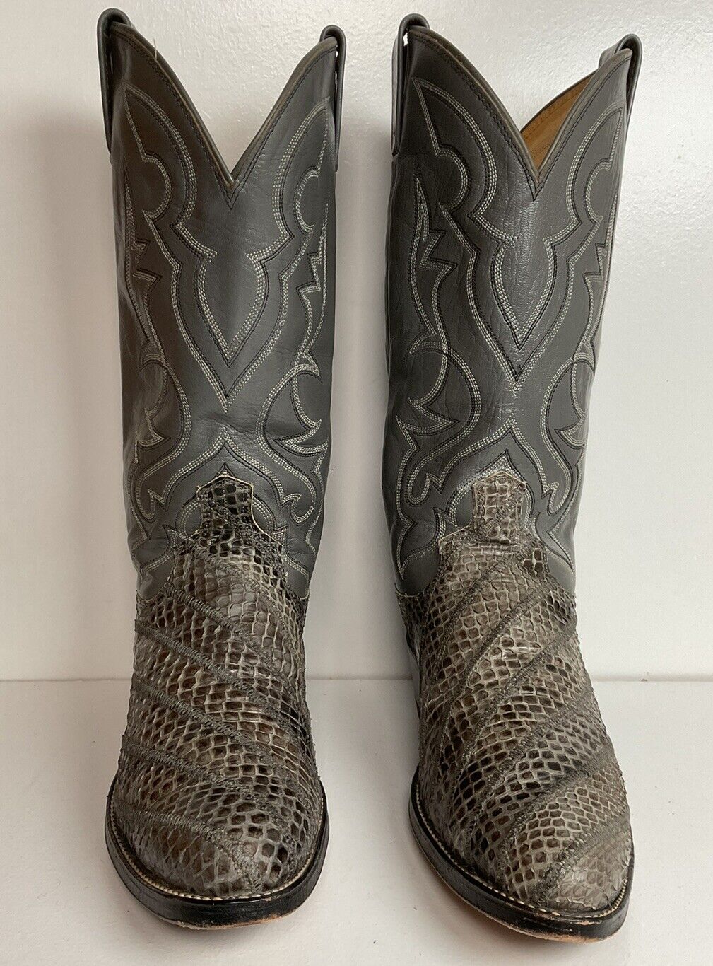 Vintage Dan Post Grey Anaconda Snakeskin Cowboy Boots 9.5 D Exotic Custom