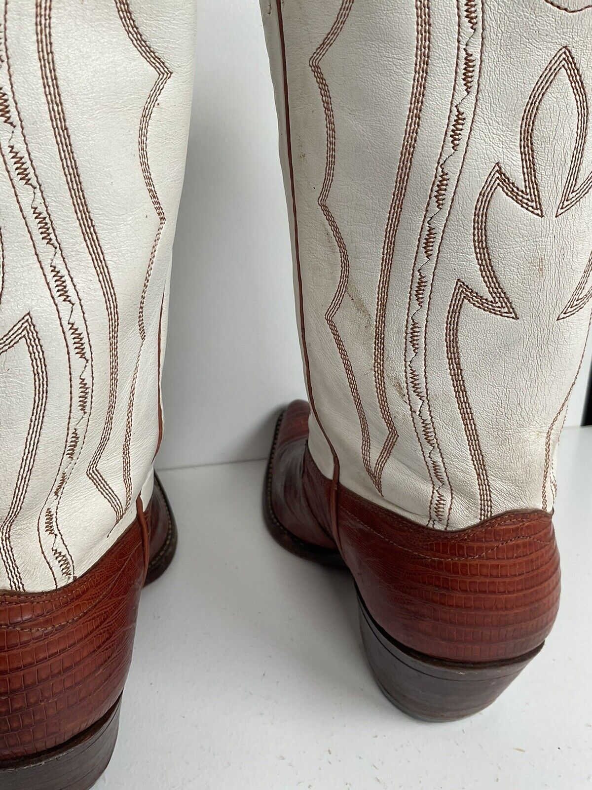 Vintage J Chisholm White Cowgirl Boots 7.5 M Teju Lizard