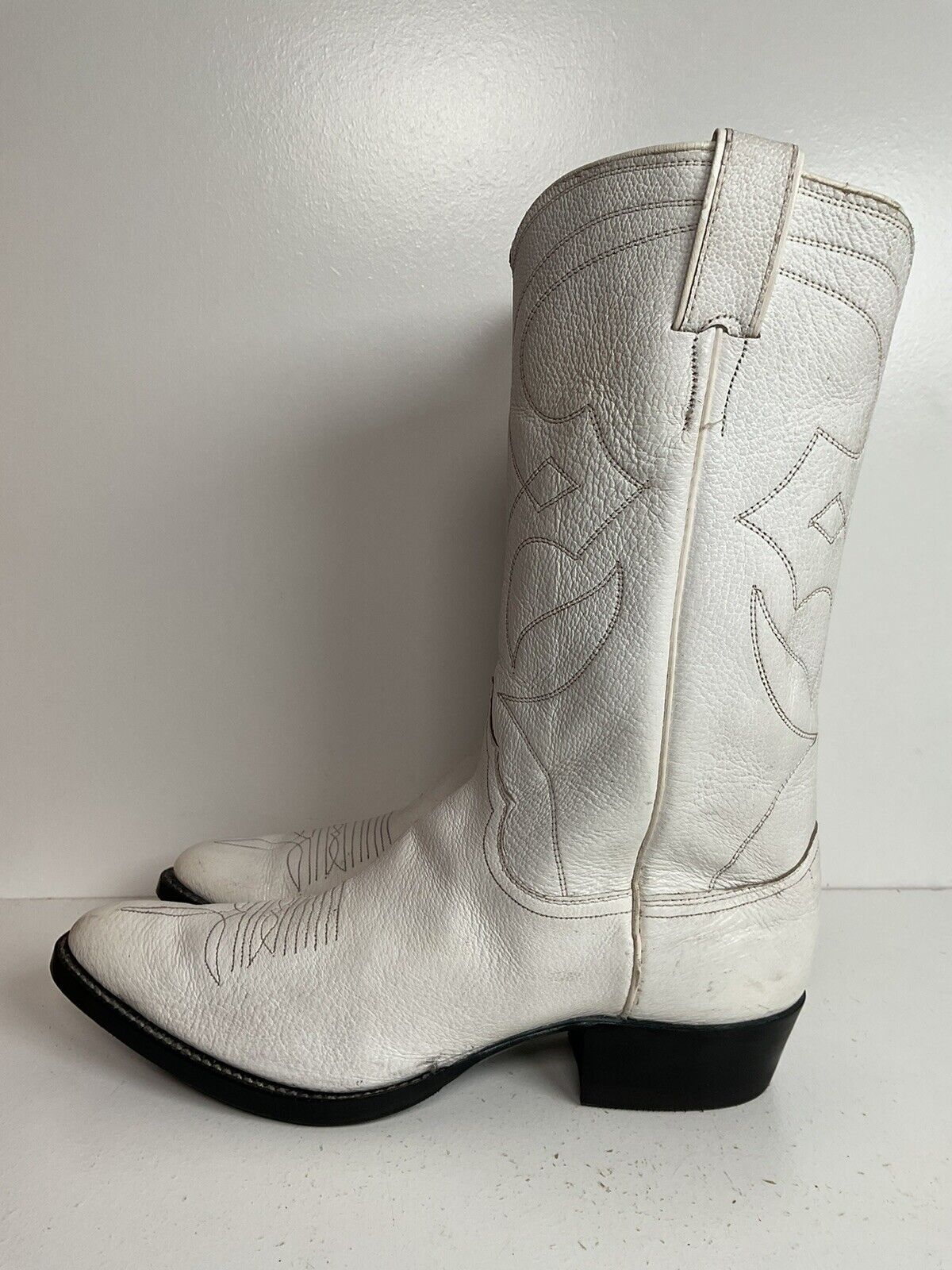 Vintage Justin Wedding White Cowgirl Boots 10 B Old Fort Worth Label