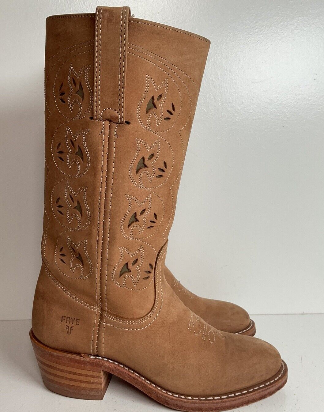 Frye Austin Cowgirl Boots 6 M Tooled Flower Inlay USA Made