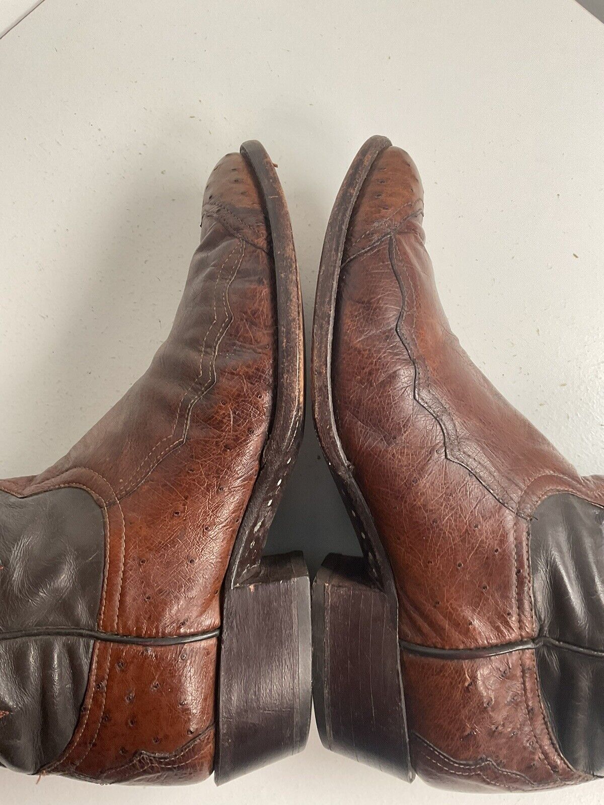 Vintage Larry Mahan Exotic Ostrich Wingtip Cowboy Boots 10.5 D Smooth Pin Quill