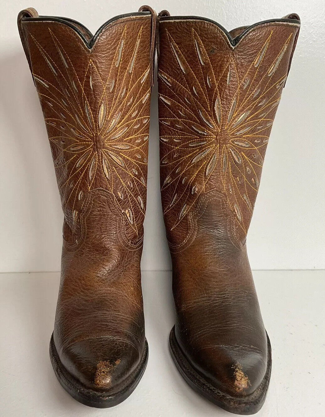 Vintage ACME Pee Wee Starburst Inlay Cowgirl Boots 7.5 A USA Made 60s Old Label