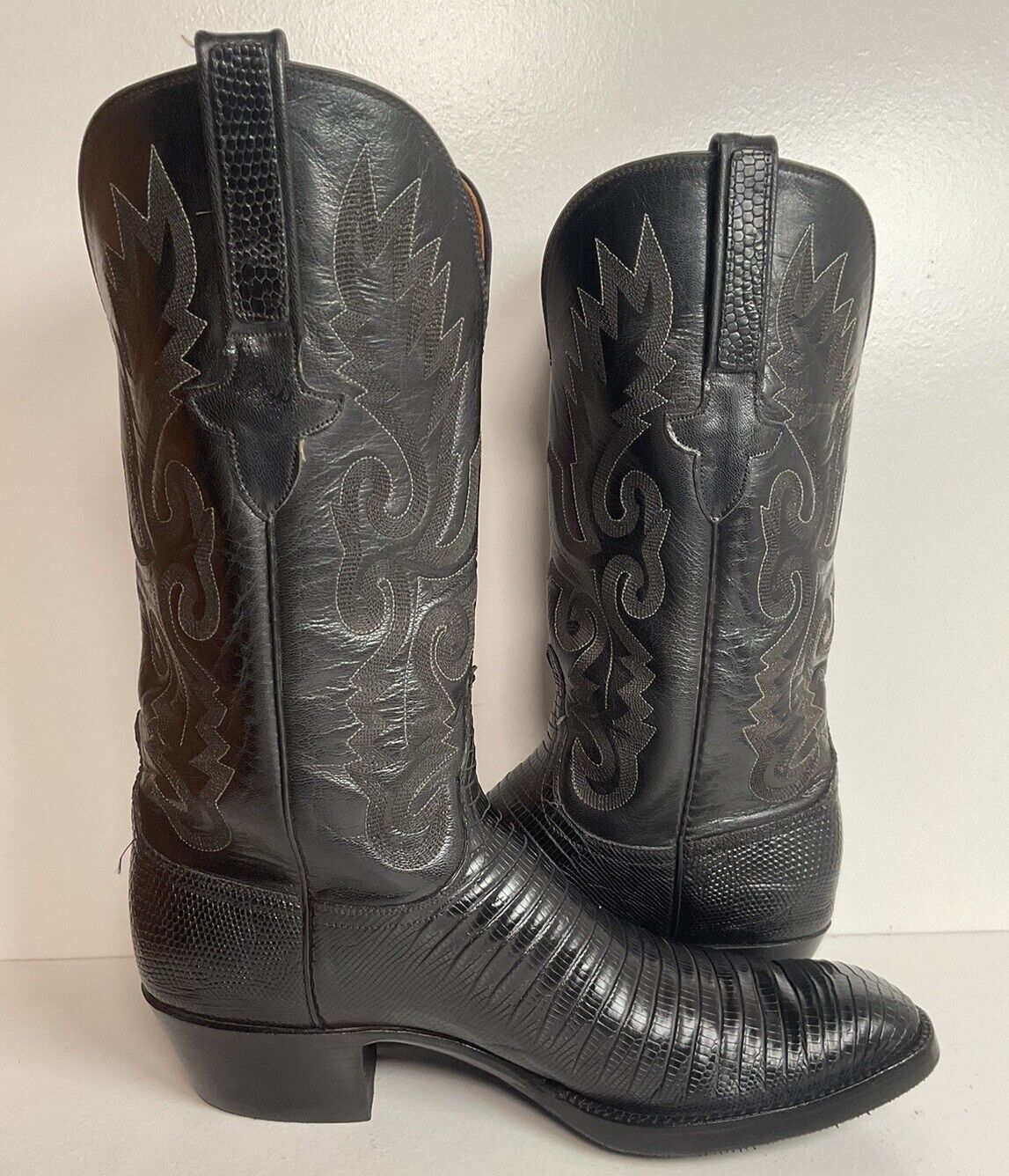 Lucchese Classic Black Teju Lizard Cowboy Boots 8.5 D Old Label New Sole Savers