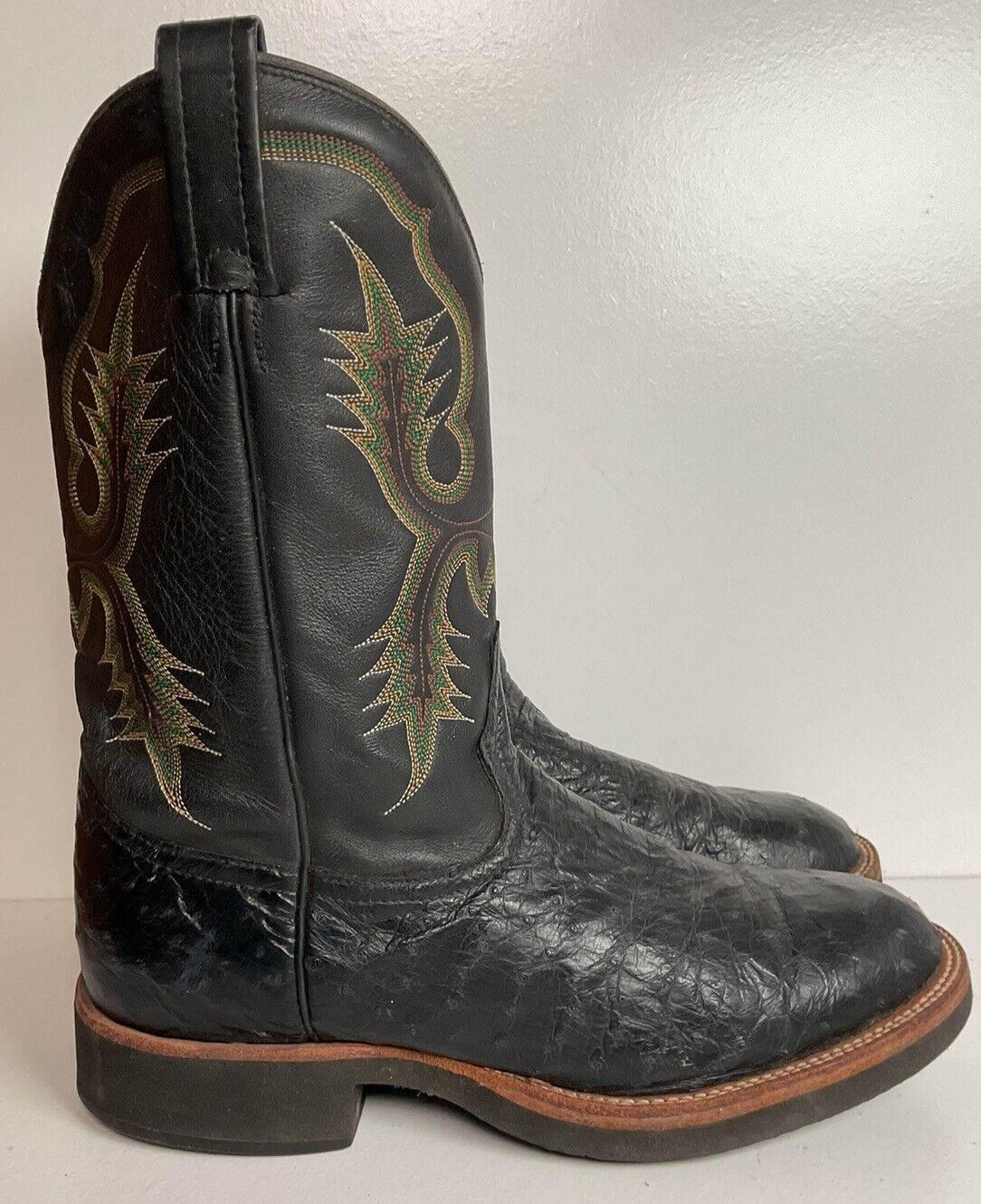 Tony Lama Ostrich Crepe Roper Boots 10 D Western Work Wear Black Exotic