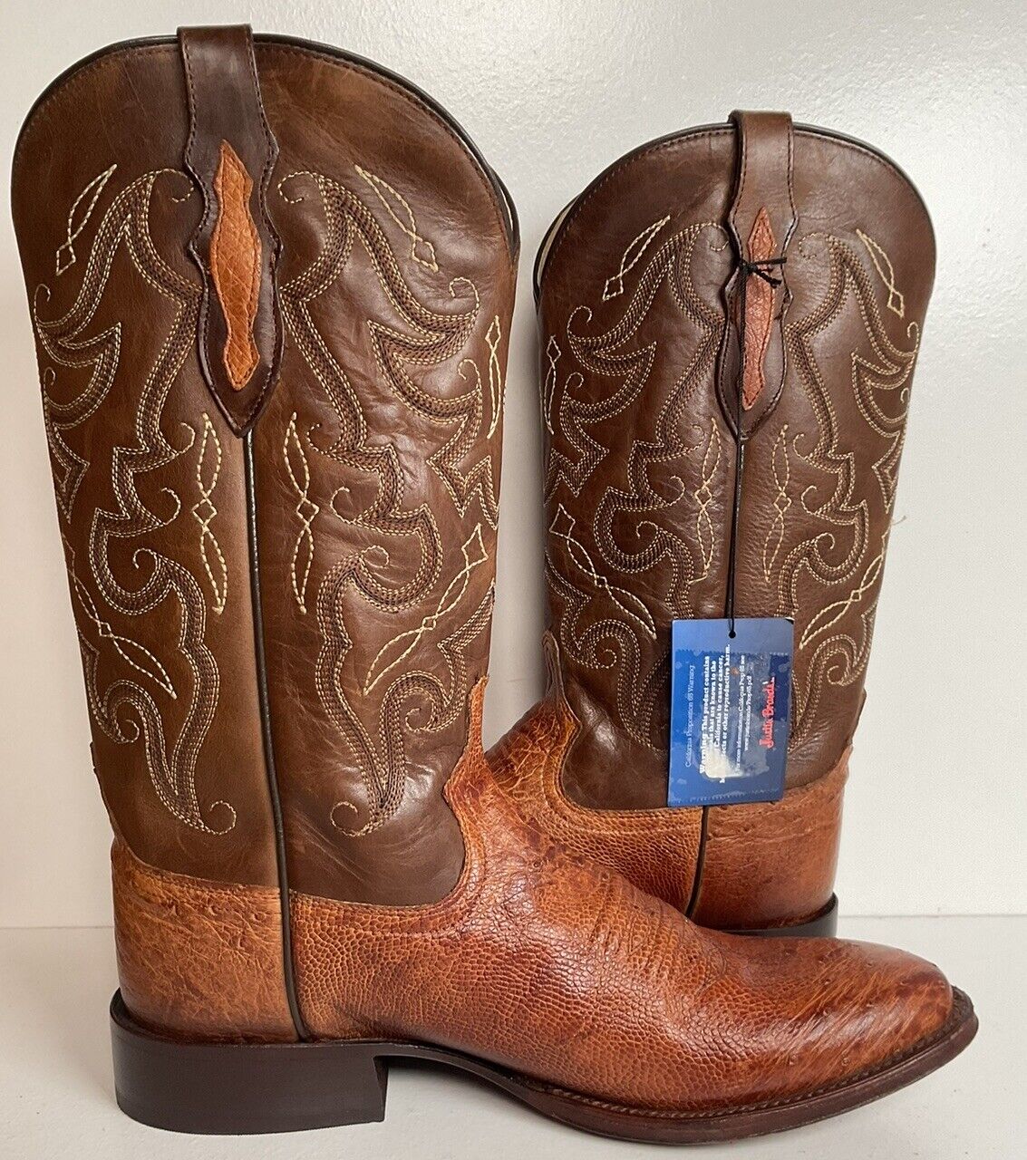 Tony Lama Smooth Patron Saddle Ostrich Cowboy Boots 9 D Marbled Exotic