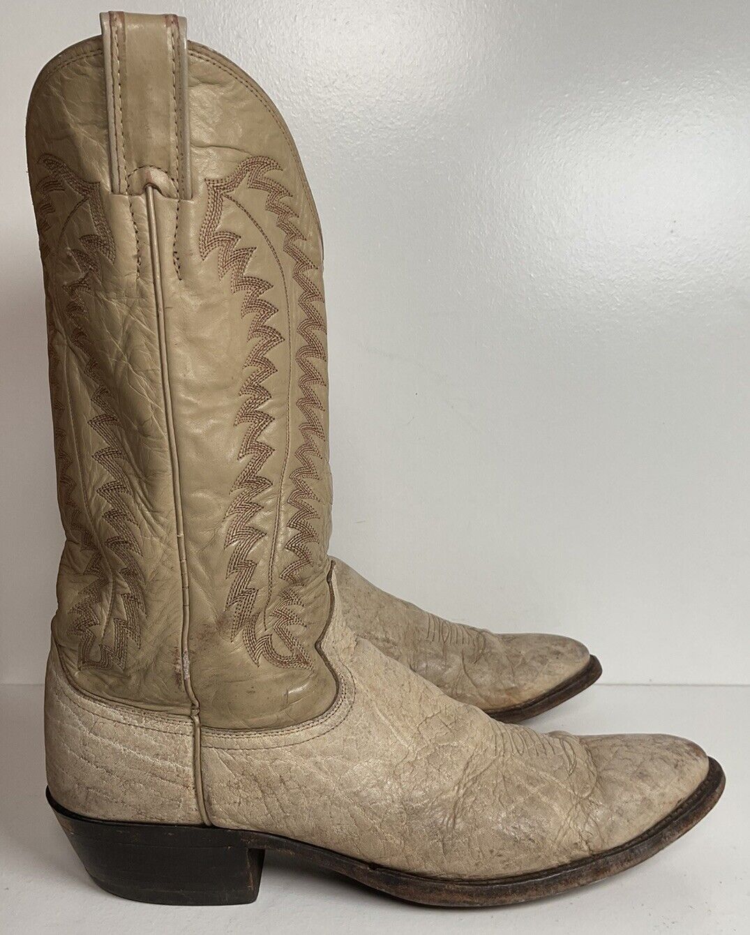 Vintage Justin Exotic Elephant Cowboy Boots 12 AA Distressed