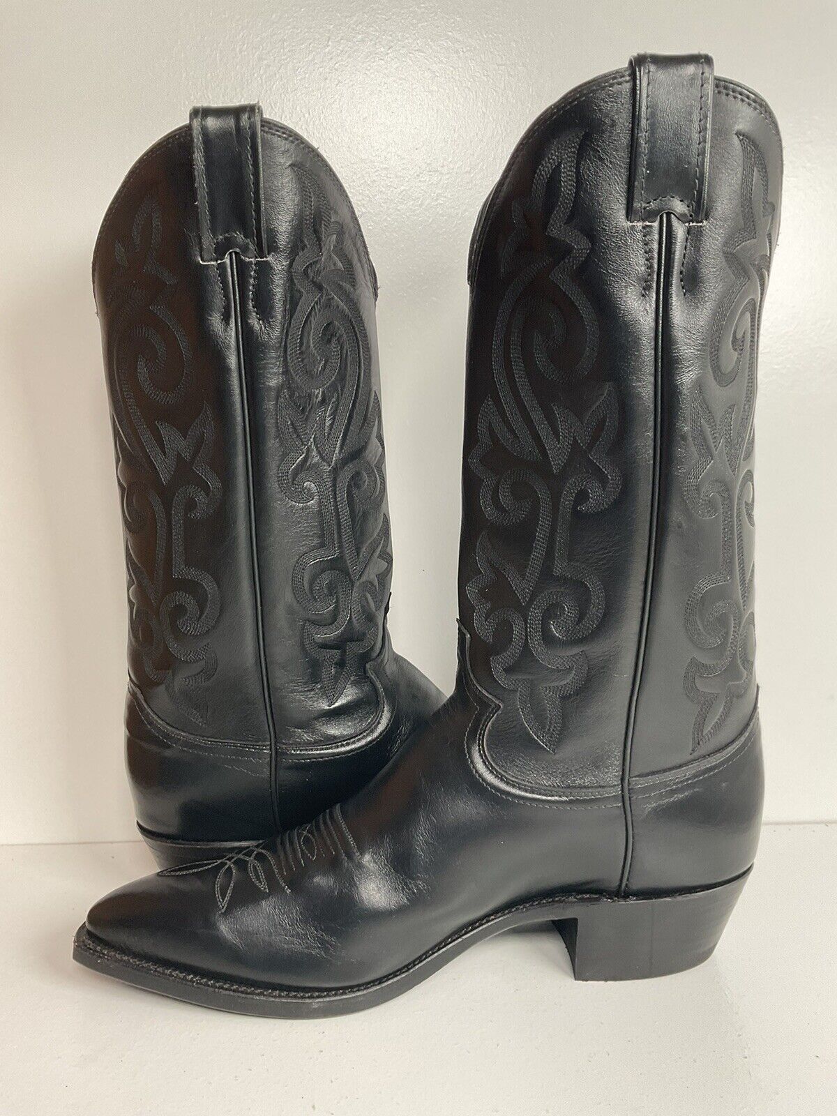 Justin Corona Top Leather Cowboy Boots 9.5 B USA Style 1434 Classic Black