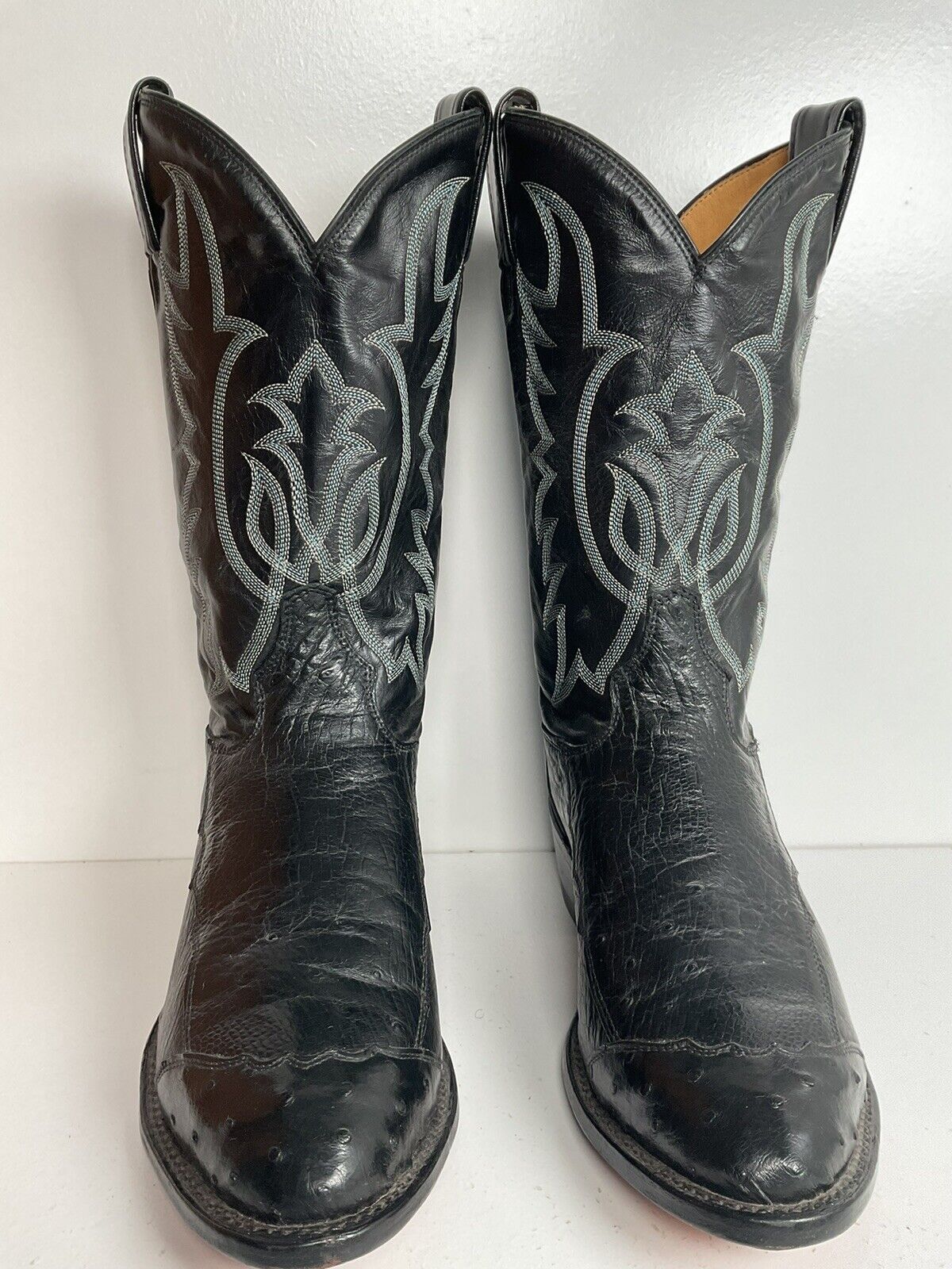 Tony Lama Smooth, Pin Quill Ostrich Cowboy Boots 8.5 EE Wingtip Exotic USA