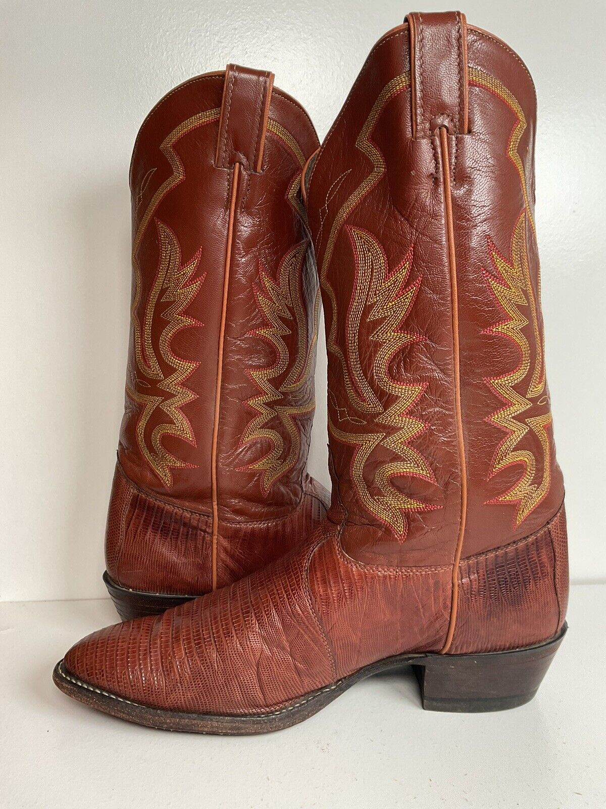 Justin Teju Lizard Leather Cowboy Boots 10.5 EE Cognac USA Made