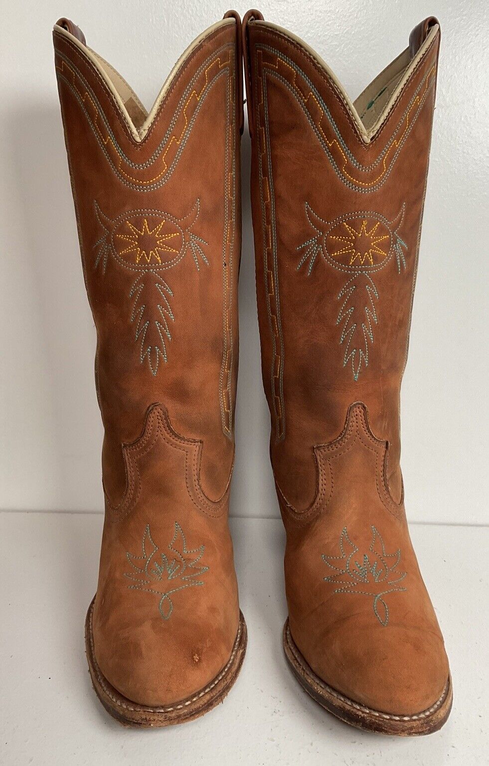 Vintage Dingo Acme Nubuck Suede Cowgirl Boots 8 M Dream Catcher Stitching