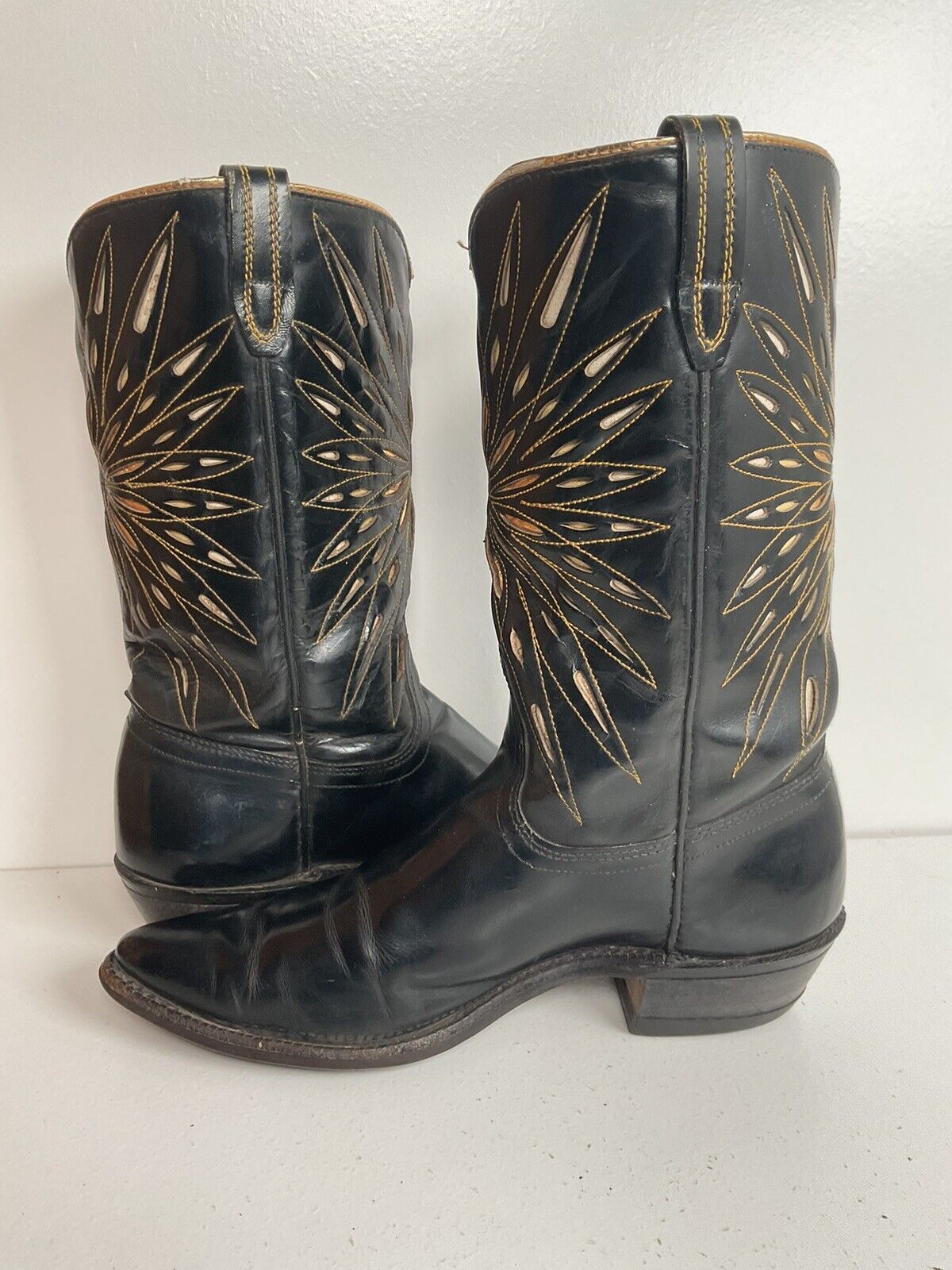 Vintage ACME Peewee Shorty Cowgirl Boots 5.5 C Starburst Inlay 60s 70s