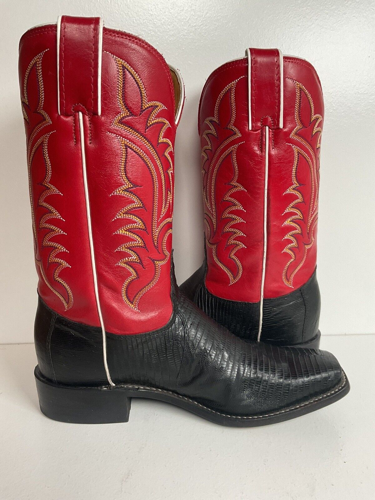 Tony Lama Women’s Lizard Vamp Cowgirl Boots 7.5 B USA Made Red Upper