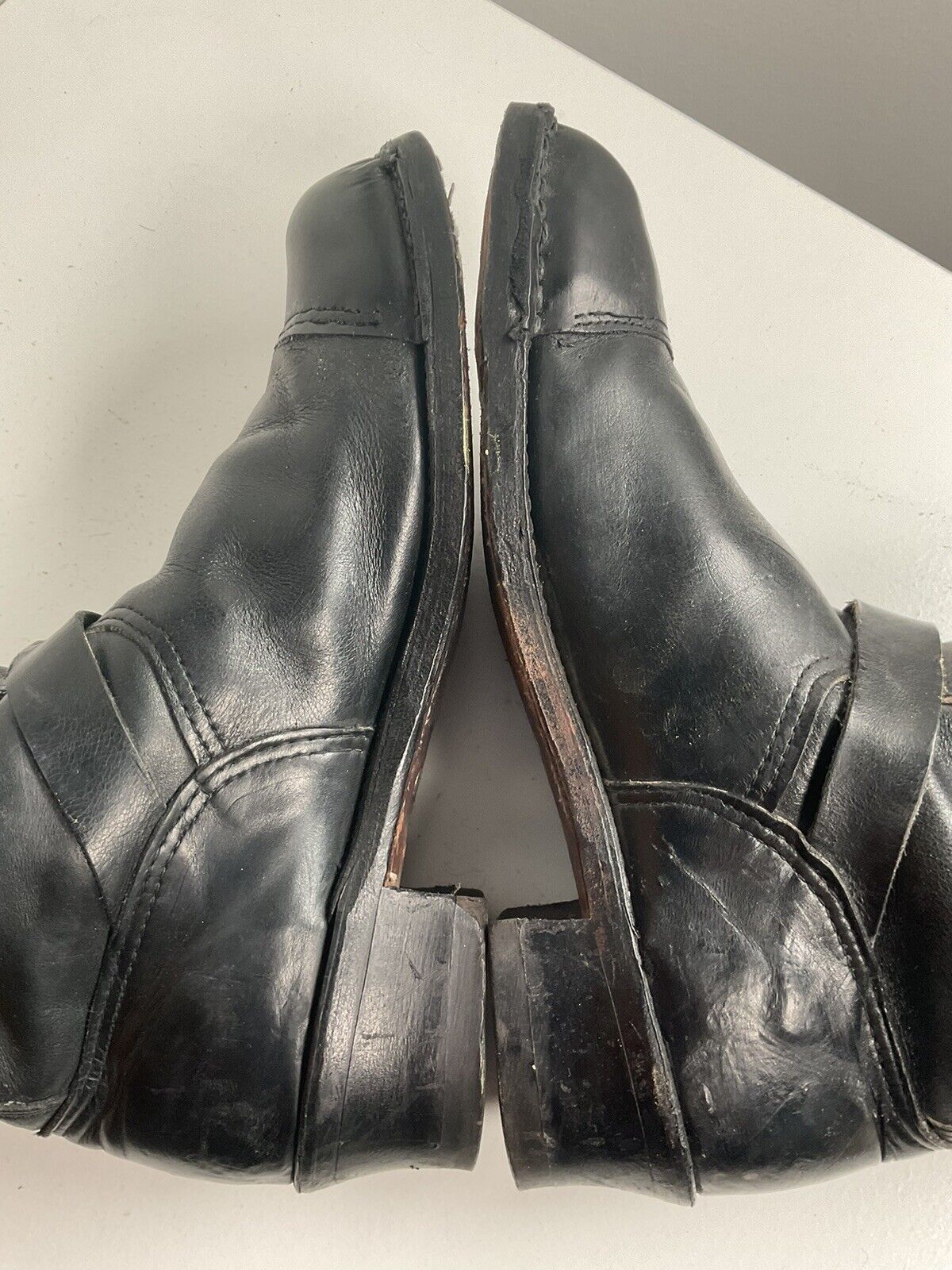 Vintage Sears 18” Tall Harness Engineer Boots 12 Black Leather Old Label 40s 50s