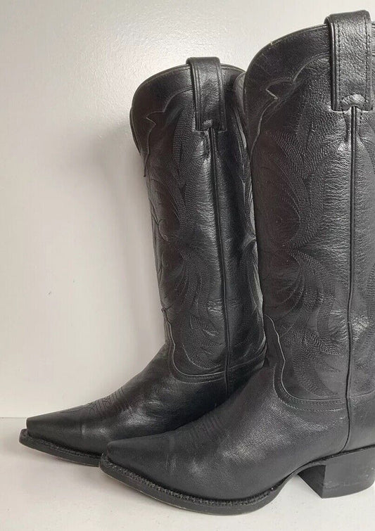 Nocona 15” Tall Black Leather Cowgirl Boots 6.5 B