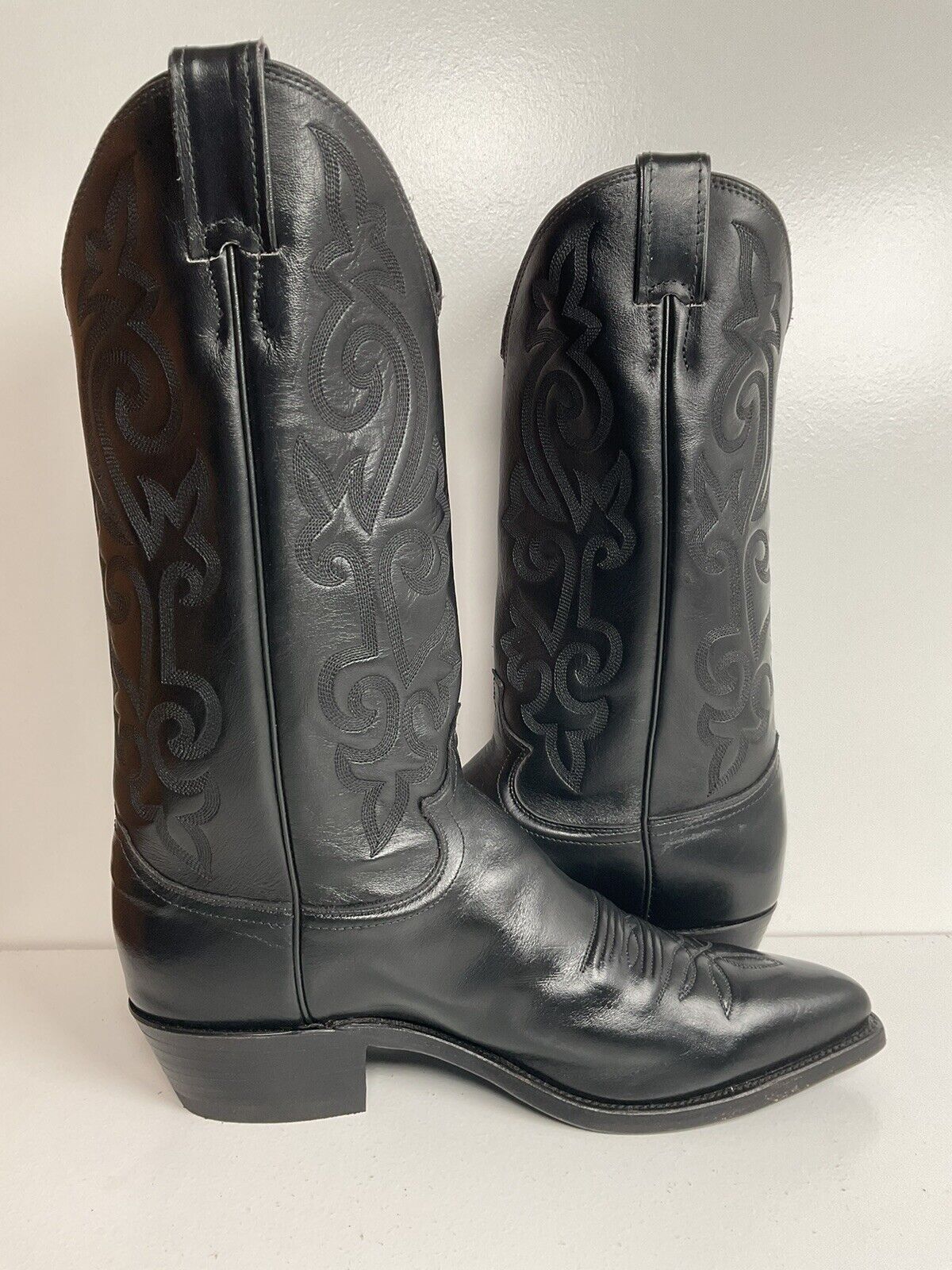 Justin Corona Top Leather Cowboy Boots 9.5 B USA Style 1434 Classic Black