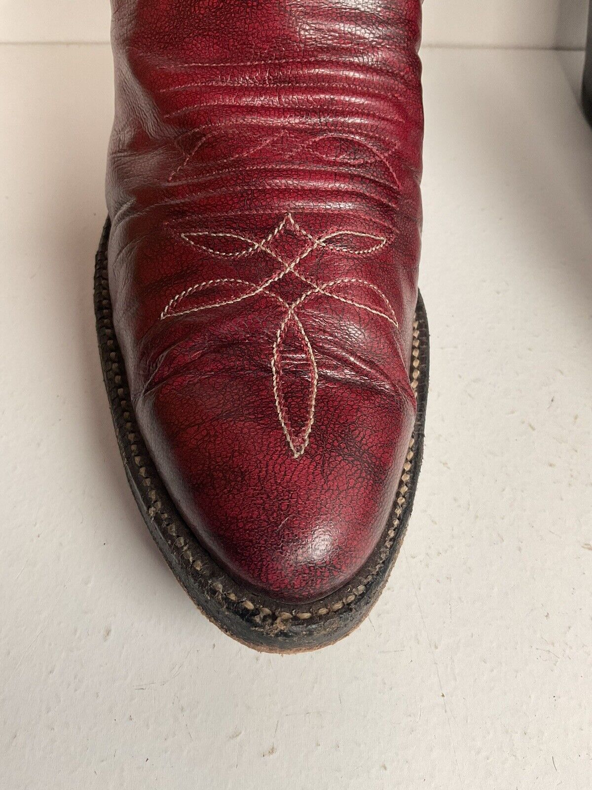 Vintage Larry Mahan 17” Tall Cowgirl Boots 8 B Burgundy Leather