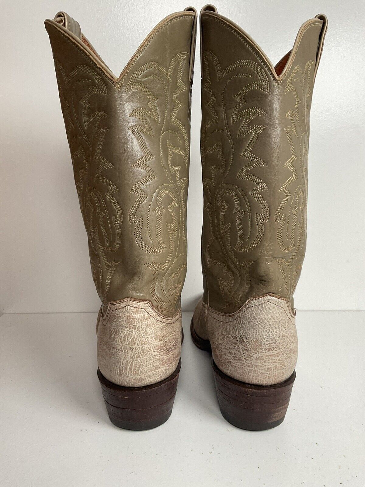 Vintage Justin Old White Label Cowboy Boots 9.5 D Antelope