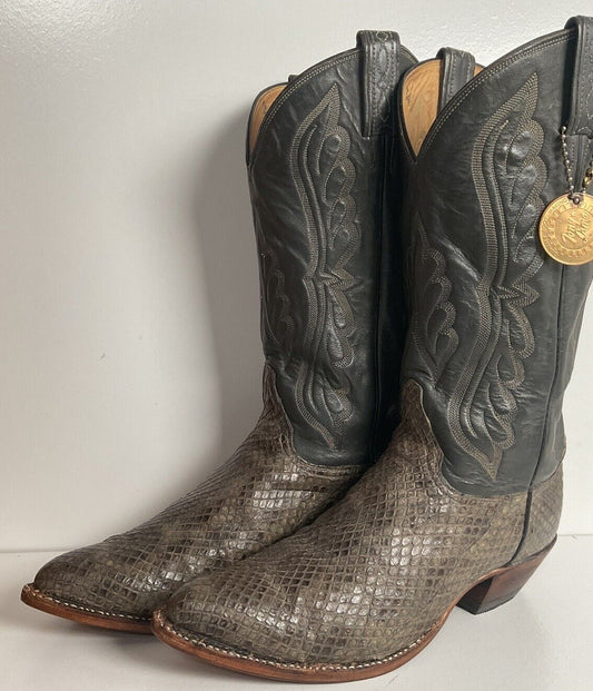 Tony Lama Exotic Anaconda Snakeskin Cowboy Boots 9 D Gold Label Recraft