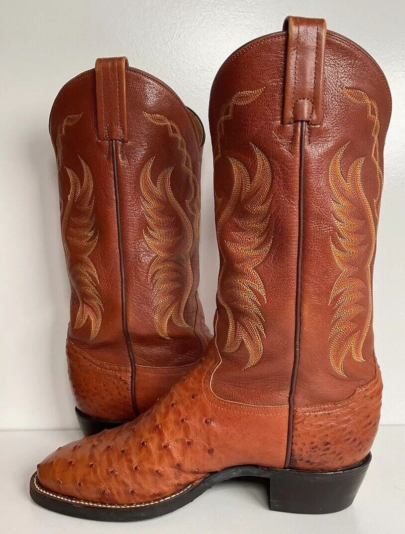 Tony Lama Exotic Full Quill Ostrich Cowboy Boots 8 EE Vibram Sole White Label