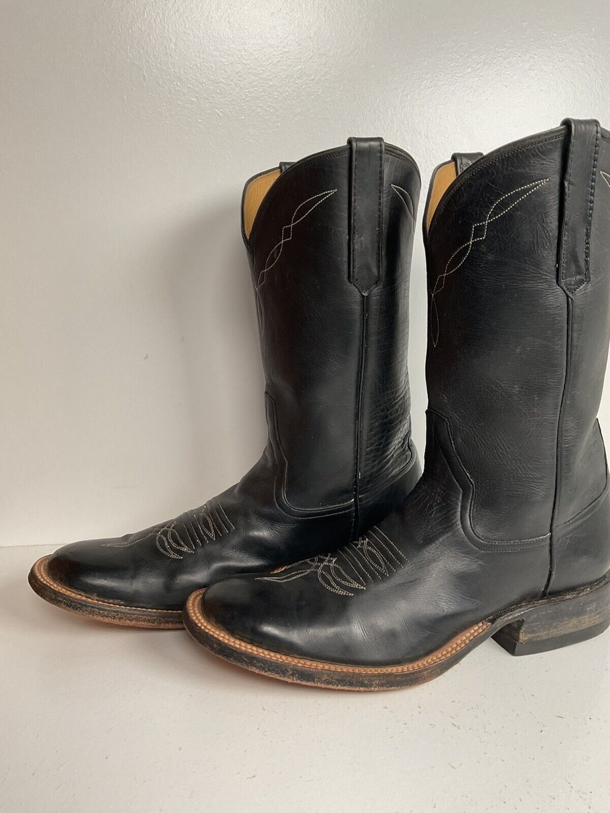 Rios Of Mercedes Black Leather Roper Boots 6.5 D USA