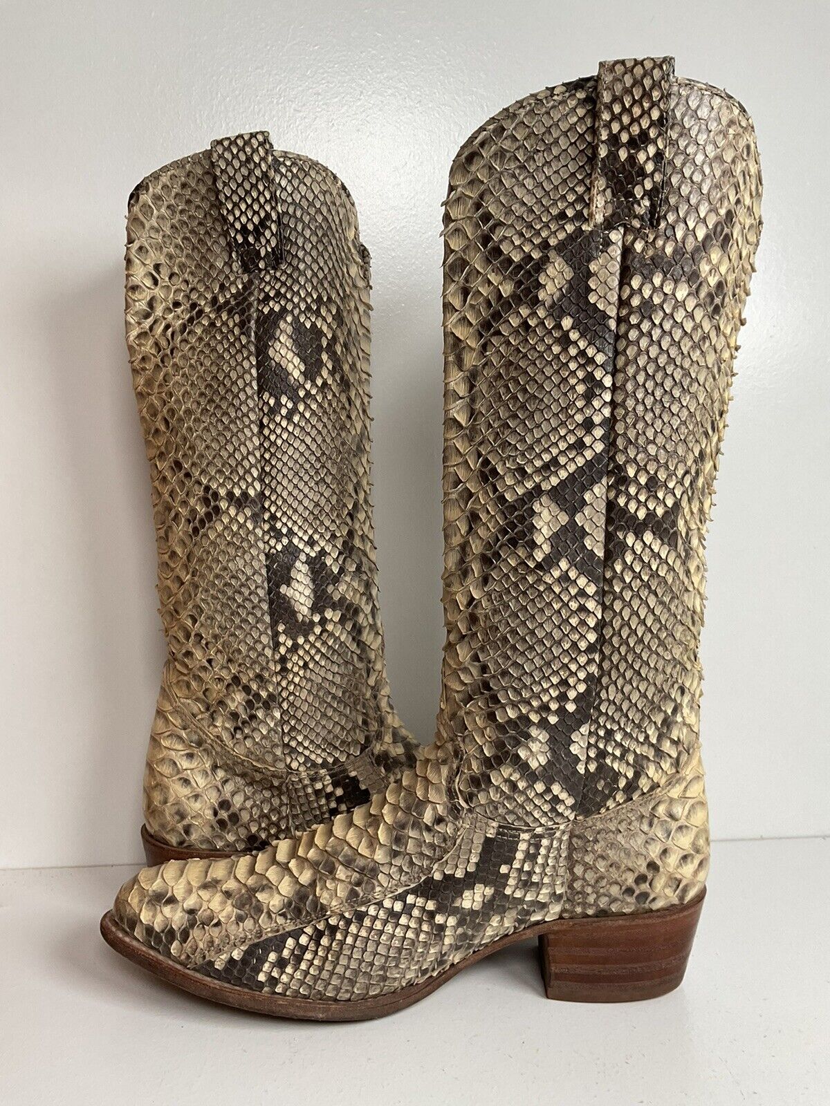 Frye Deborah Full Python Snakeskin Cowgirl Boots 9 M Goodyear Welt Spain