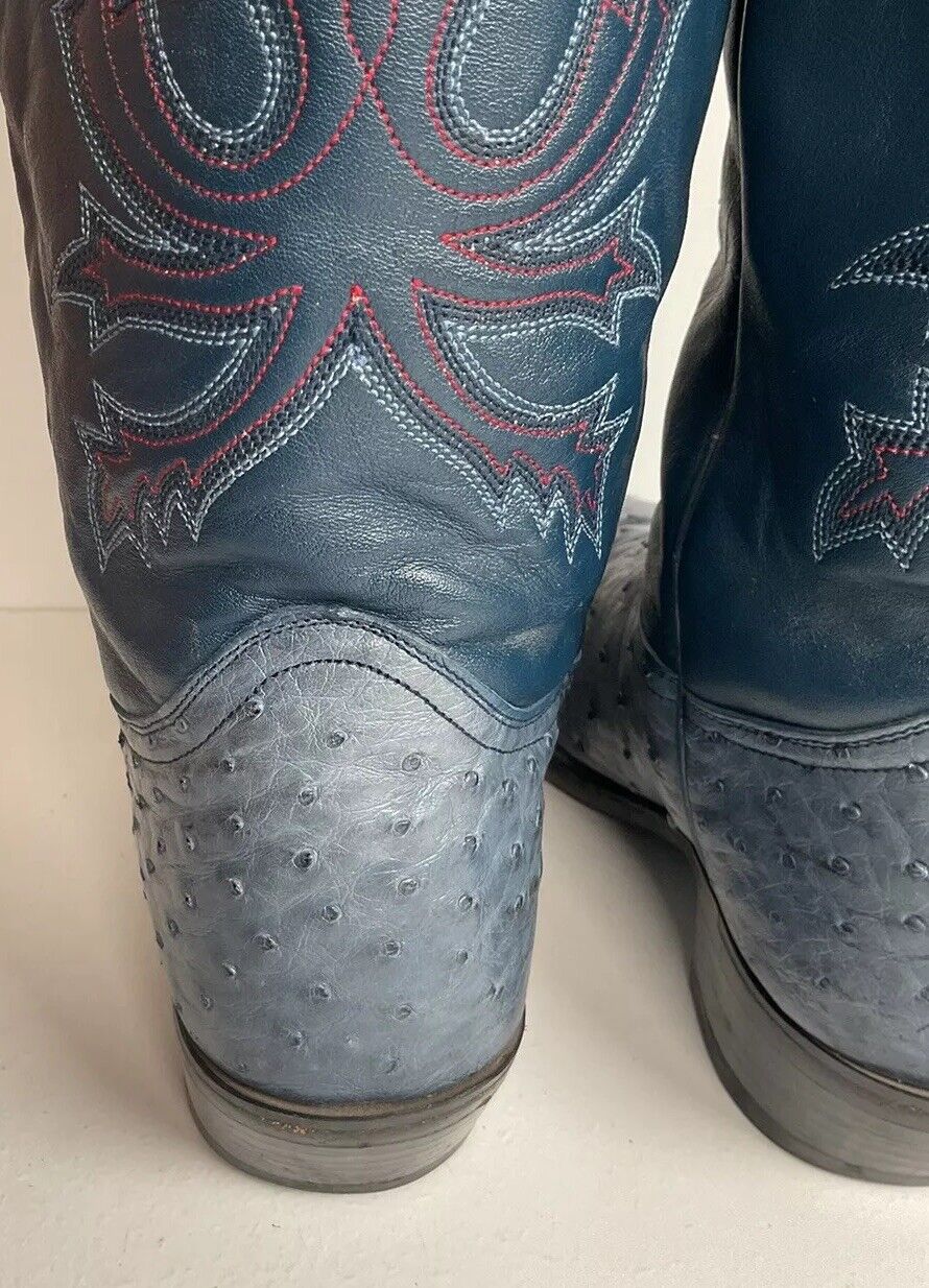 Dan Post Denim Blue Ostrich Quill Cowgirl Boots 10 M Exotic