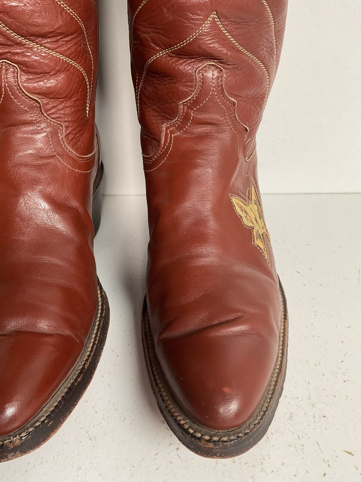 Vintage Justin Tall Butterfly Inlay Cowgirl Boots 6.5 C Snakeskin 70s