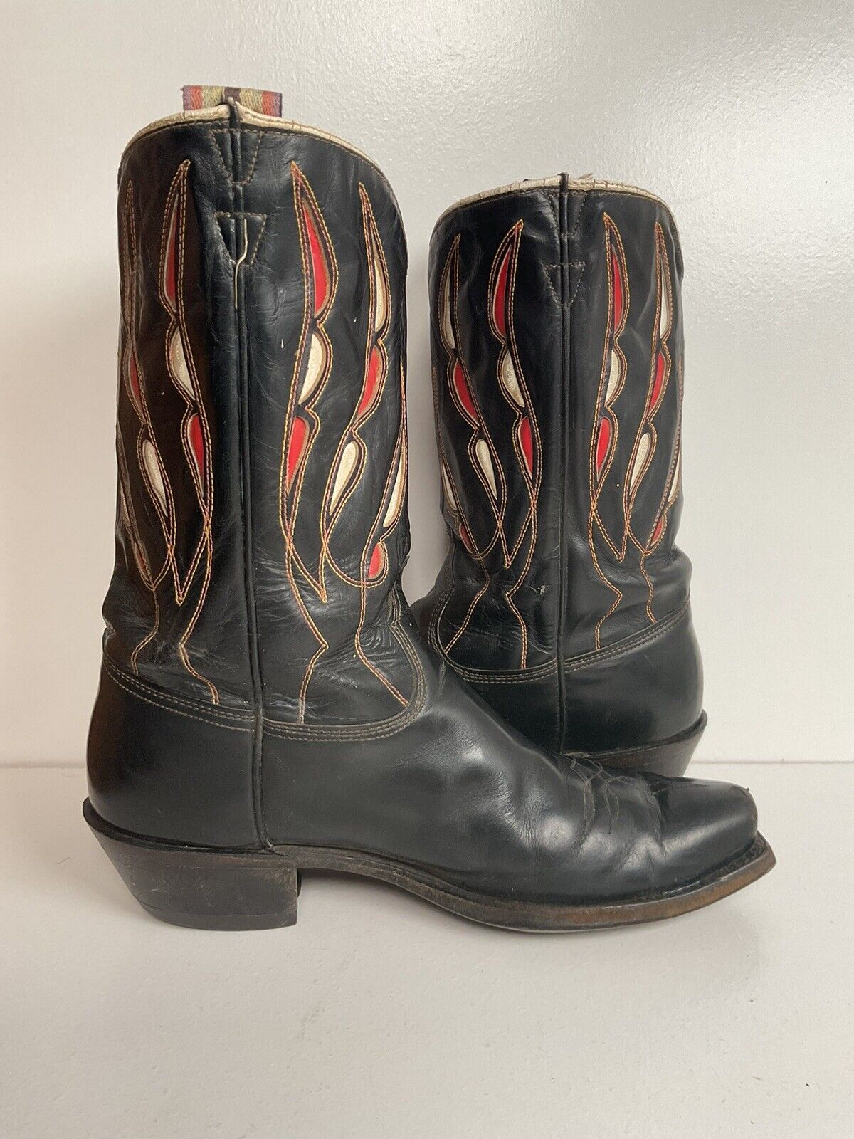 Vintage Tooled Inlay Cowboy Boots 9 D 1950s Pee Wee USA Made