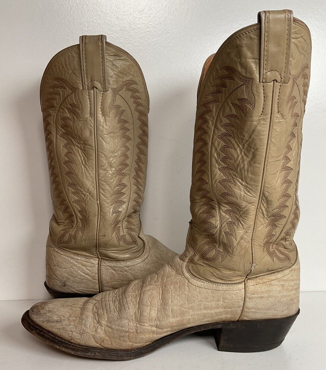 Vintage Justin Exotic Elephant Cowboy Boots 12 AA Distressed