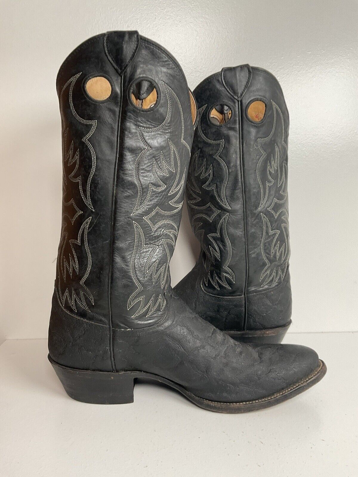 Justin Faux Elephant Print On Cowhide Buckaroo Cowboy Boots 10 D Punchy