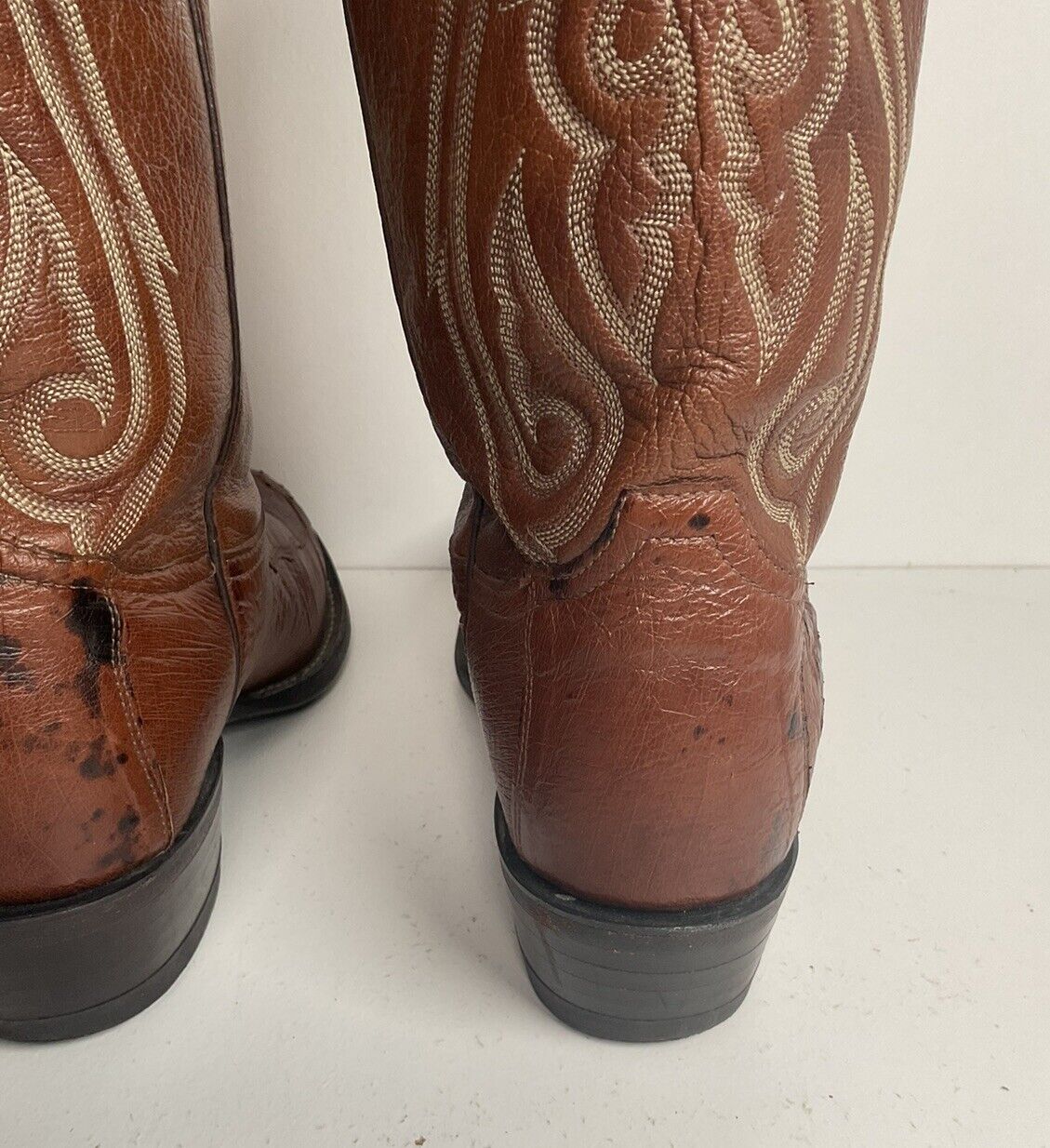 Vintage Tony Lama Smooth Ostrich Wingtip Cowboy Boots 9.5 D White Label