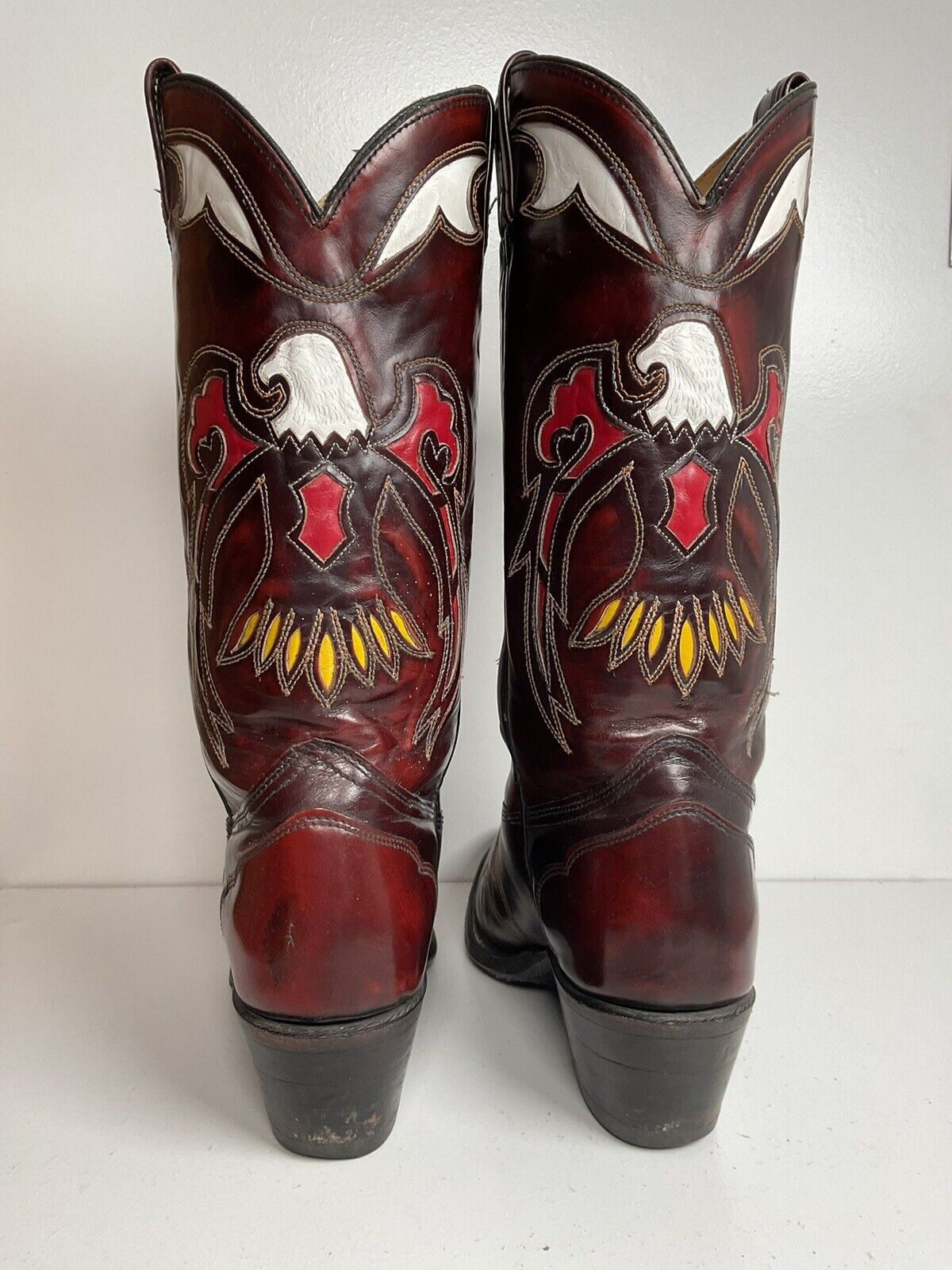 Texas Eagle Thunderbird Patent Leather Cowboy Boots 8 D Inlay Bicentennial